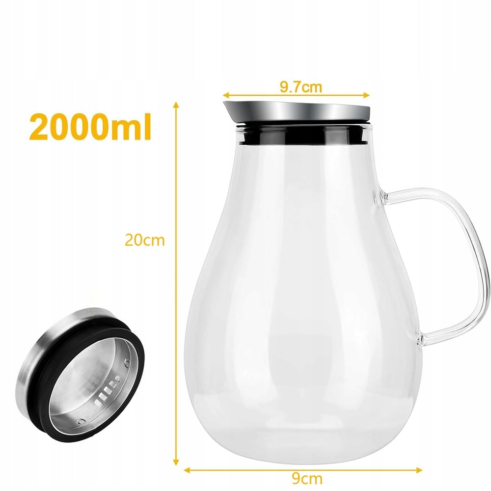 2l Glass Jug with Lid and Spout, Water Decanter, Water Jug Brand no brand