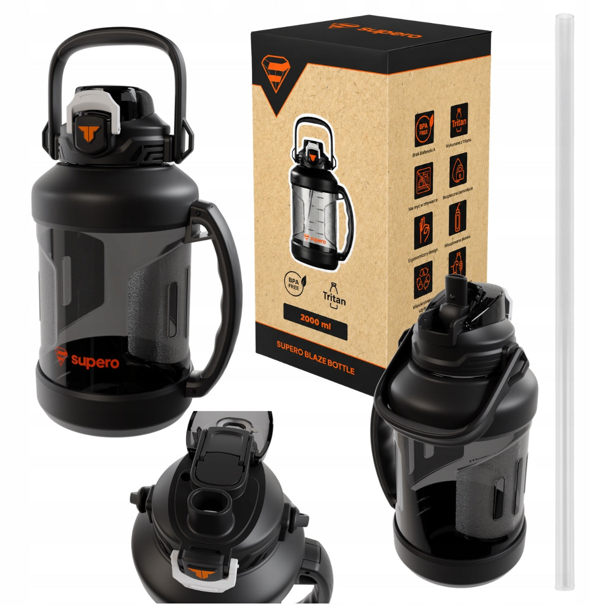 2l Motivational Water Bottle with Sports Straw with BPA Free Lock Large