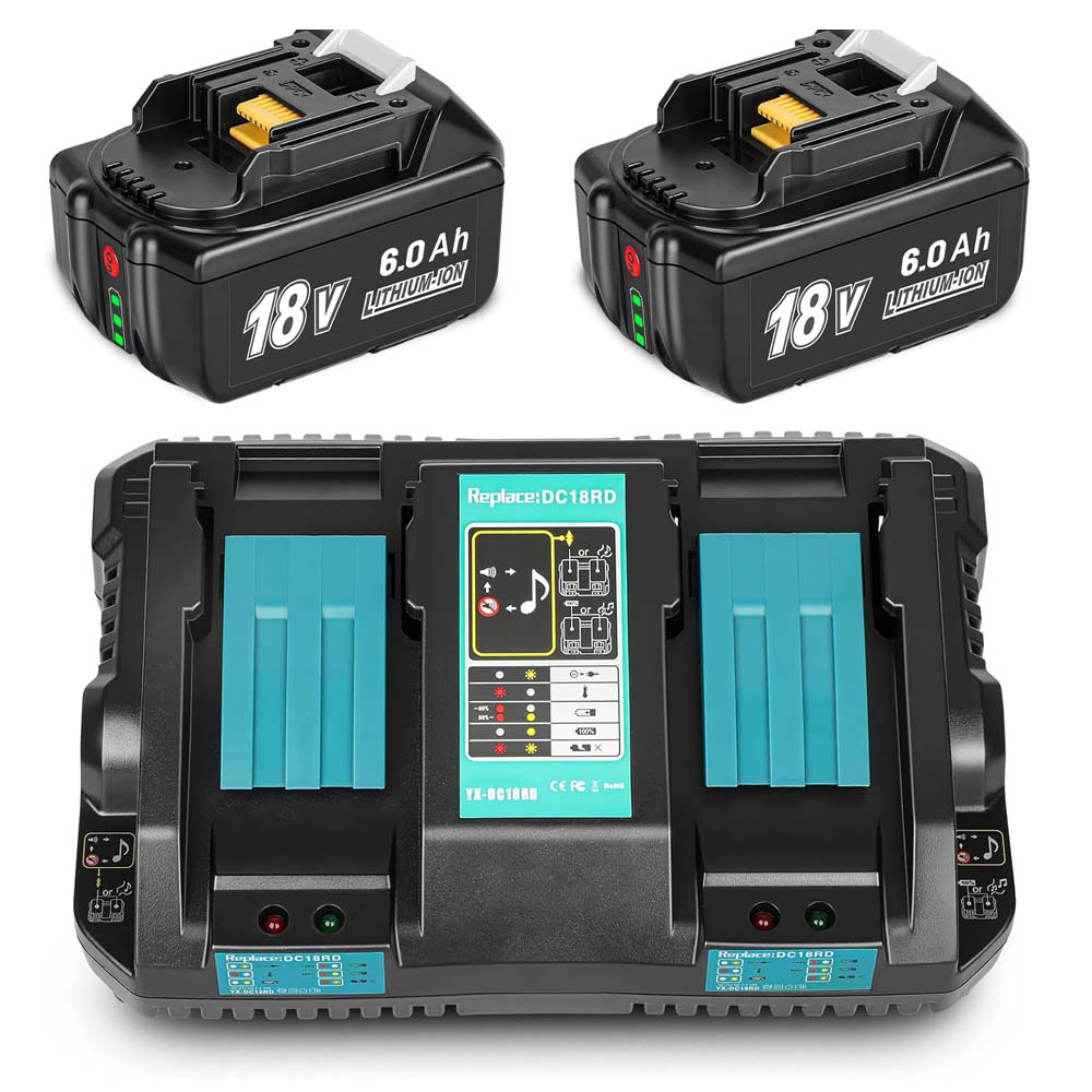 2pcs 18V 6Ah Battery for Makita BL1860 BL1860B LXT-400 + DC18RD CHARGER