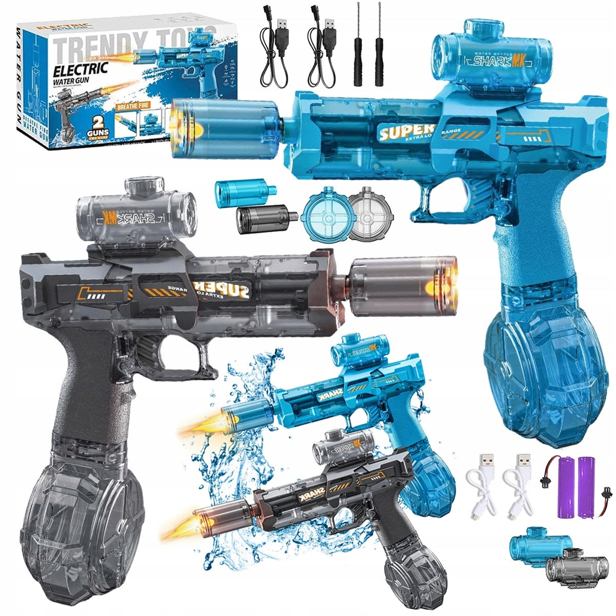 2pcs Electric Water Guns Range 7-9m For Pool And Garden