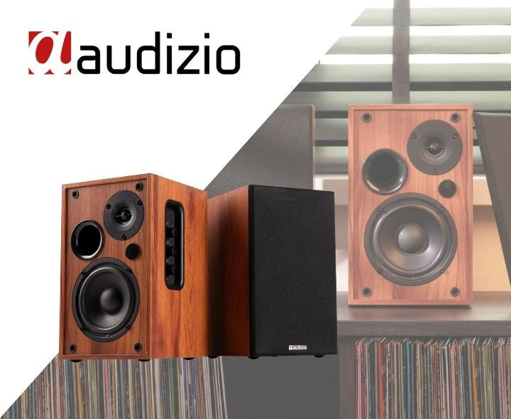 2x 4'' 80W BT Active Stereo Speakers Brown HIFI Columns for Home Office Packaging status original