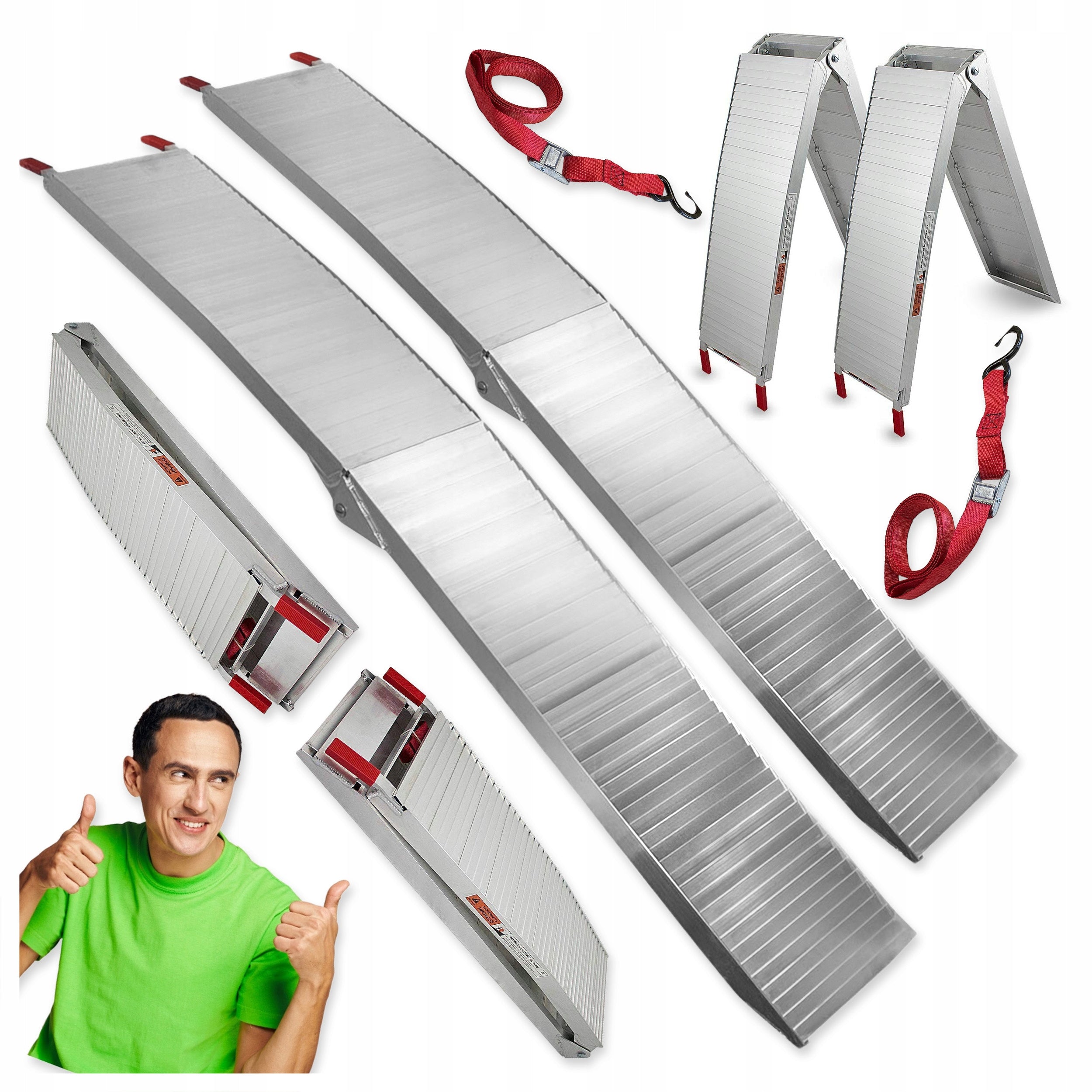 2x ALUMINUM RAMP RAIDS FOLDING LOADING DRIVEWAYS 2x340KG 205cm