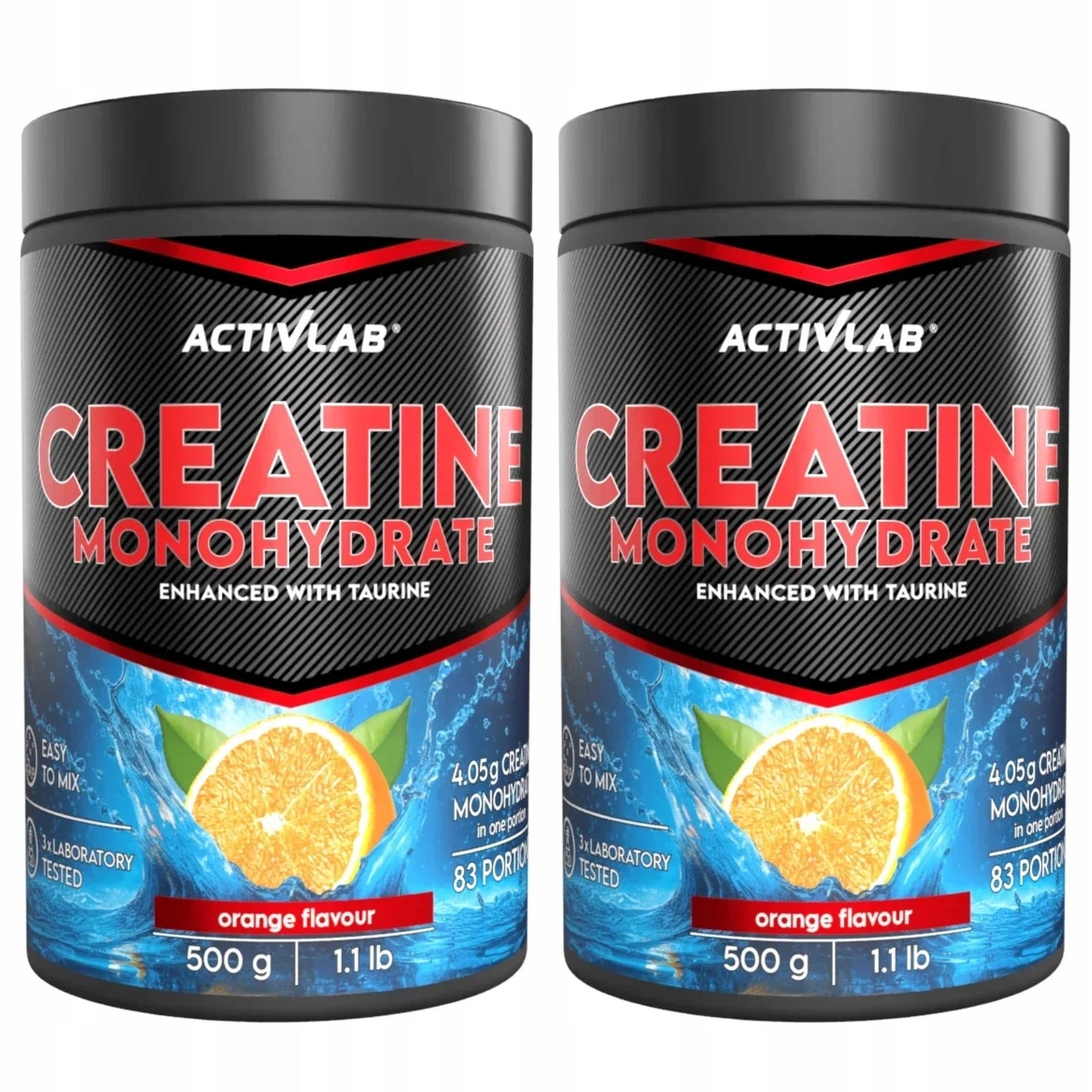 2x Activlab CREATINE MONOHYDRATE TAURINE Orange Flavour 500g Regeneration