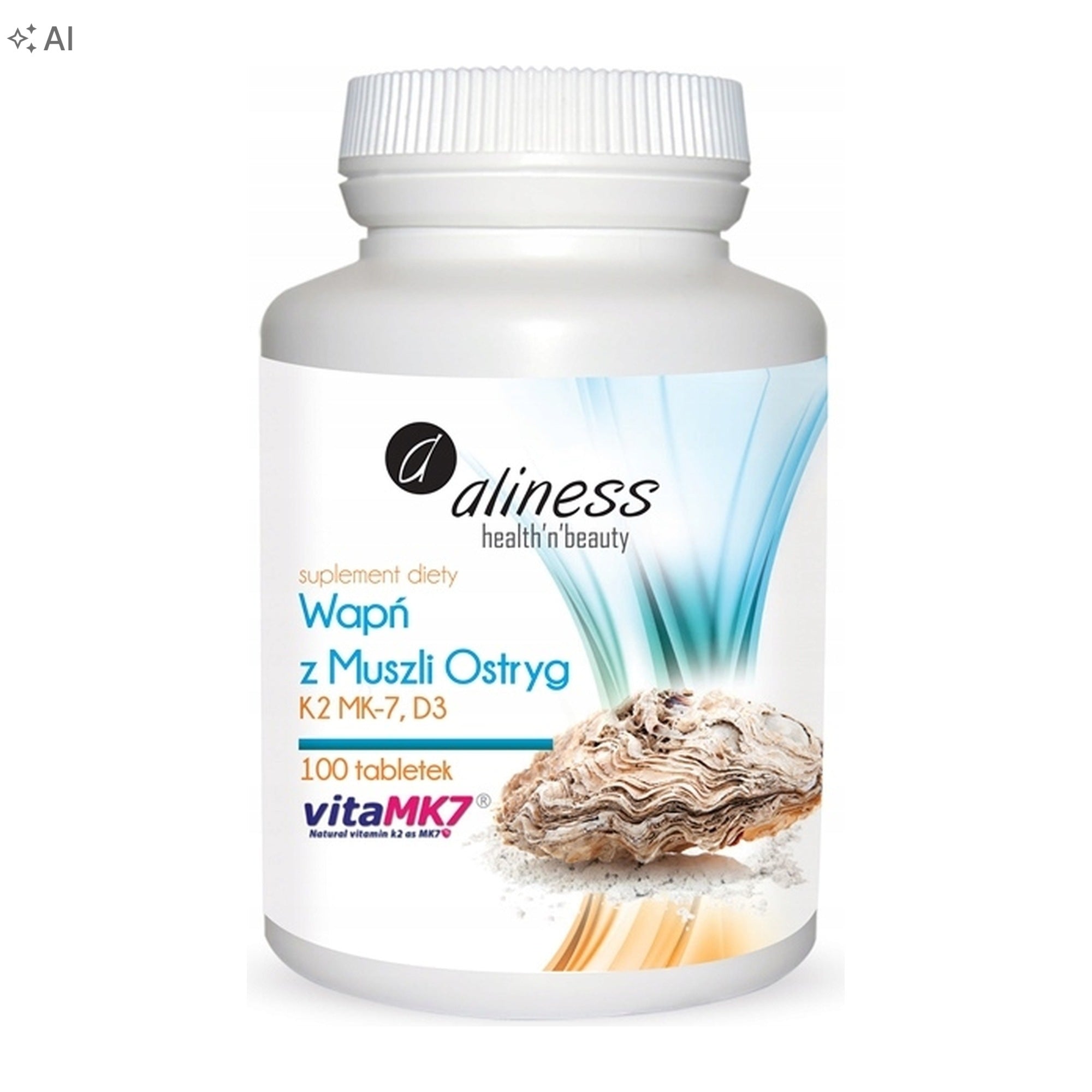 2x Aliness Calcium from Shell Oyster K2 MK7 D3 100 tablets for bones and teeth Brand Aliness