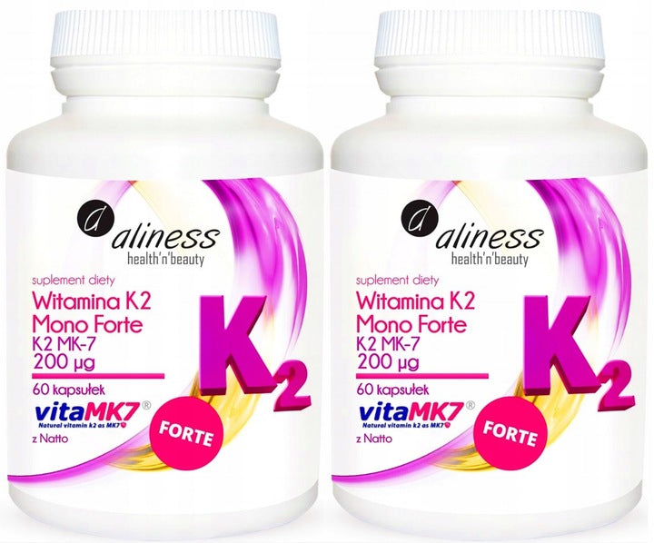 2x Aliness Vitamin K2 MK-7 200 FORTE MK7 with natto 60 kaps Bone Immunity