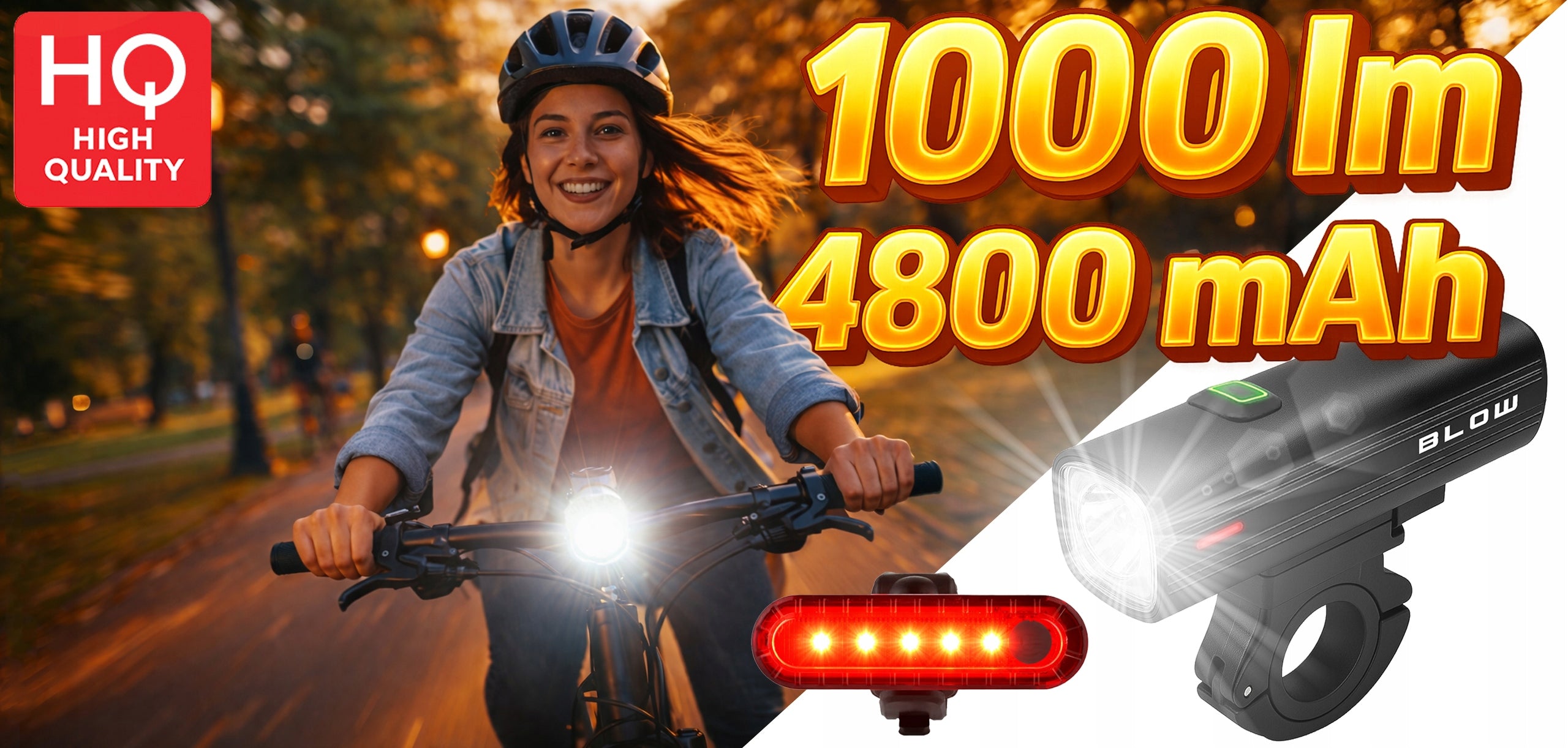 2x BICYCLE LIGHT FRONT METAL USB 1000 LM POWERBANK 4800 mAH + REAR Manufacturer code 71-165#