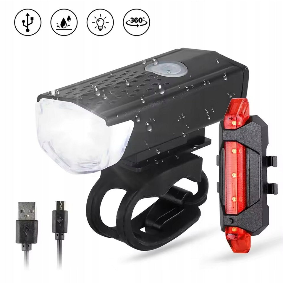 2x BICYCLE LIGHT FRONT REAR LED USB SET FRONT REAR