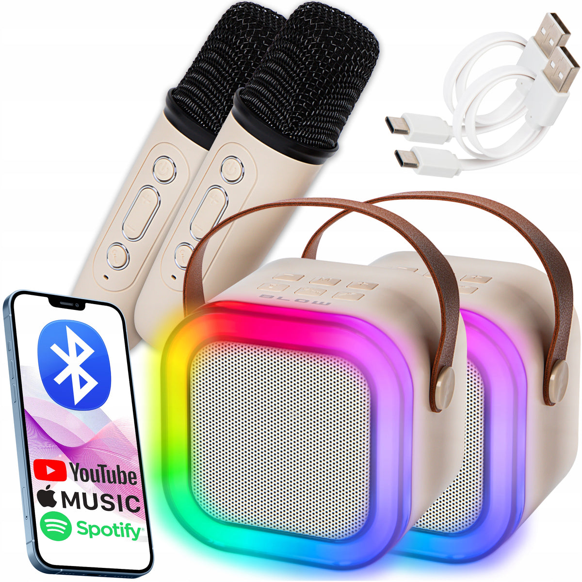 2x BLUETOOTH SPEAKER PORTABLE KARAOKE RGB MICROPHONE USB SD MINI JACK