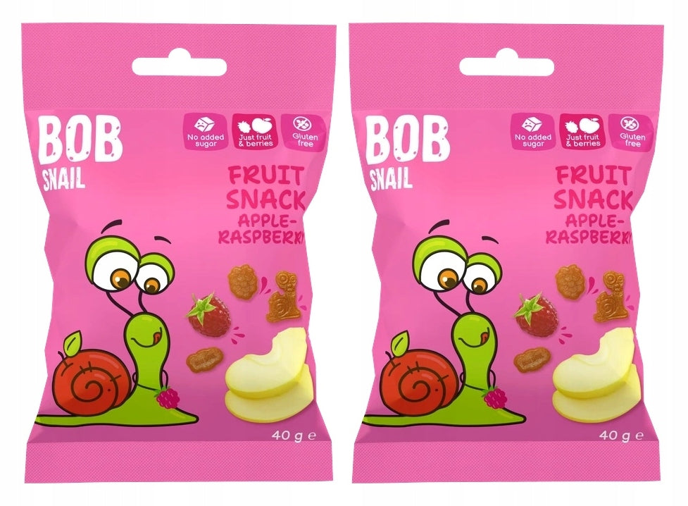 2x BOB SNAIL Fruit Jellies APPLE RASPBERRY No Added Sugar 2x 40g (80g)