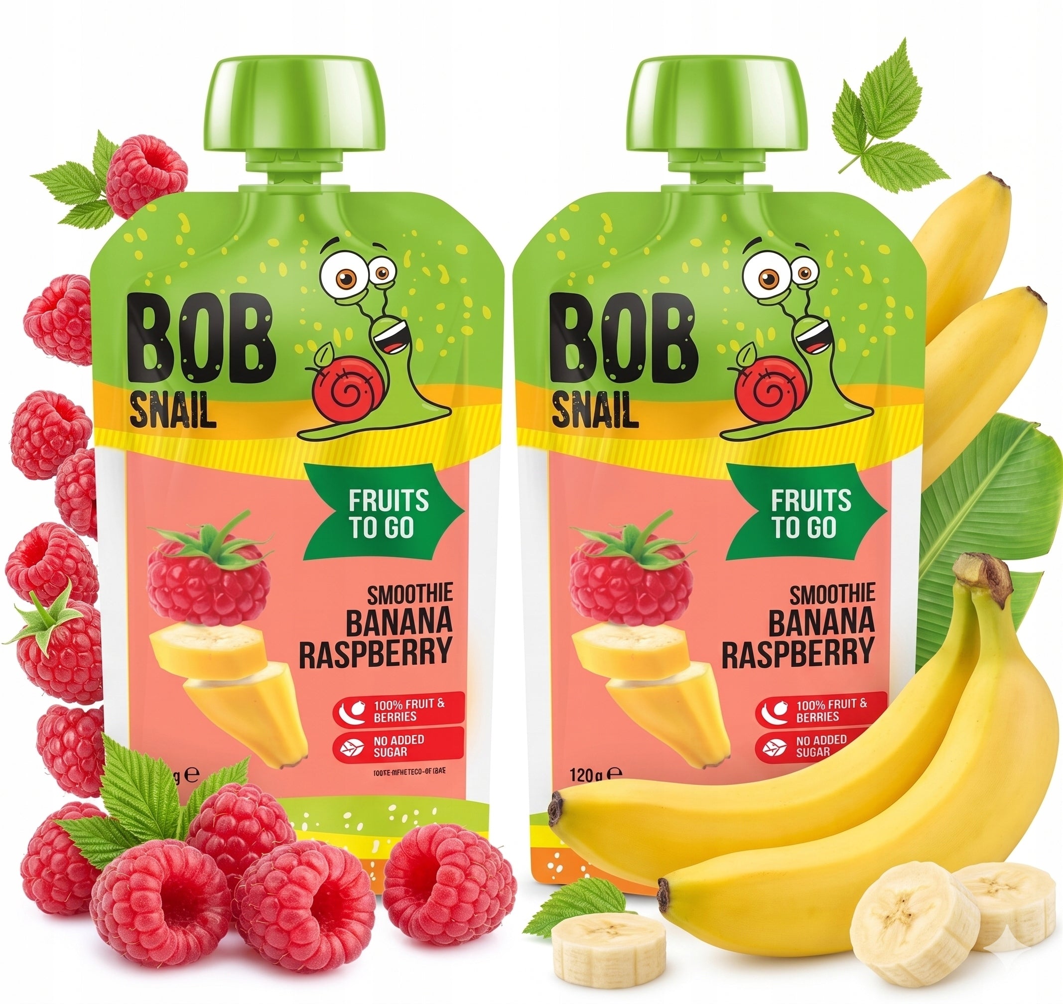 2x BOB SNAIL Smoothie BANANA RASPBERRY Without Added Sugar Mousse 120g