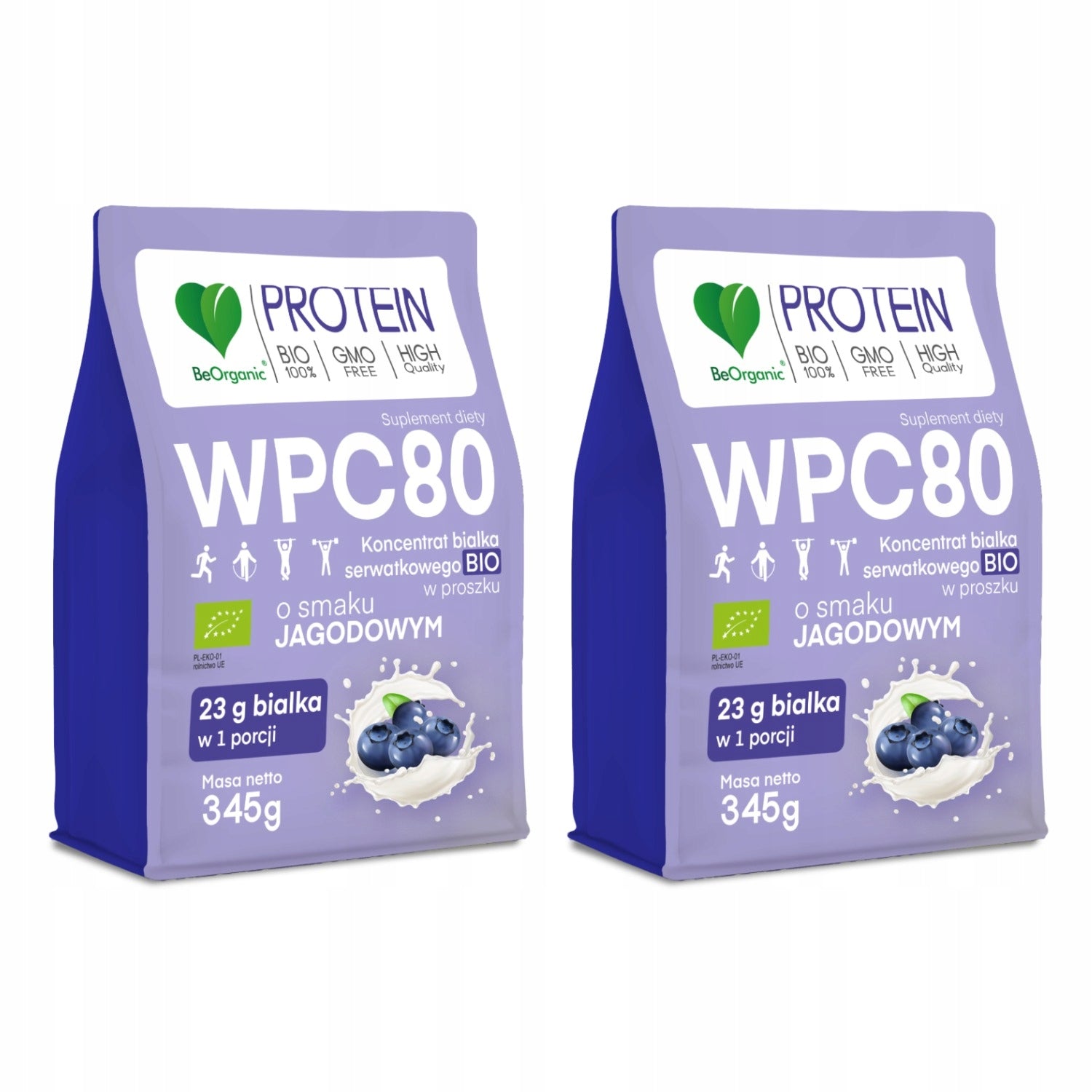 2x BeOrganic by Aliness Whey Protein WPC 80 Berry BIO 345 g