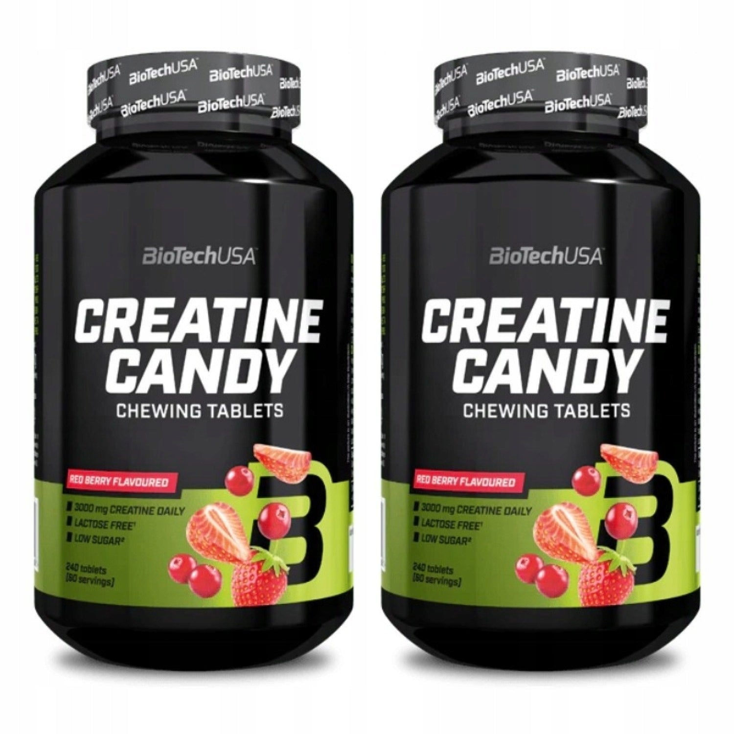 2x BioTech USA Creatine Candy 240 chewable tablets with red berry flavor