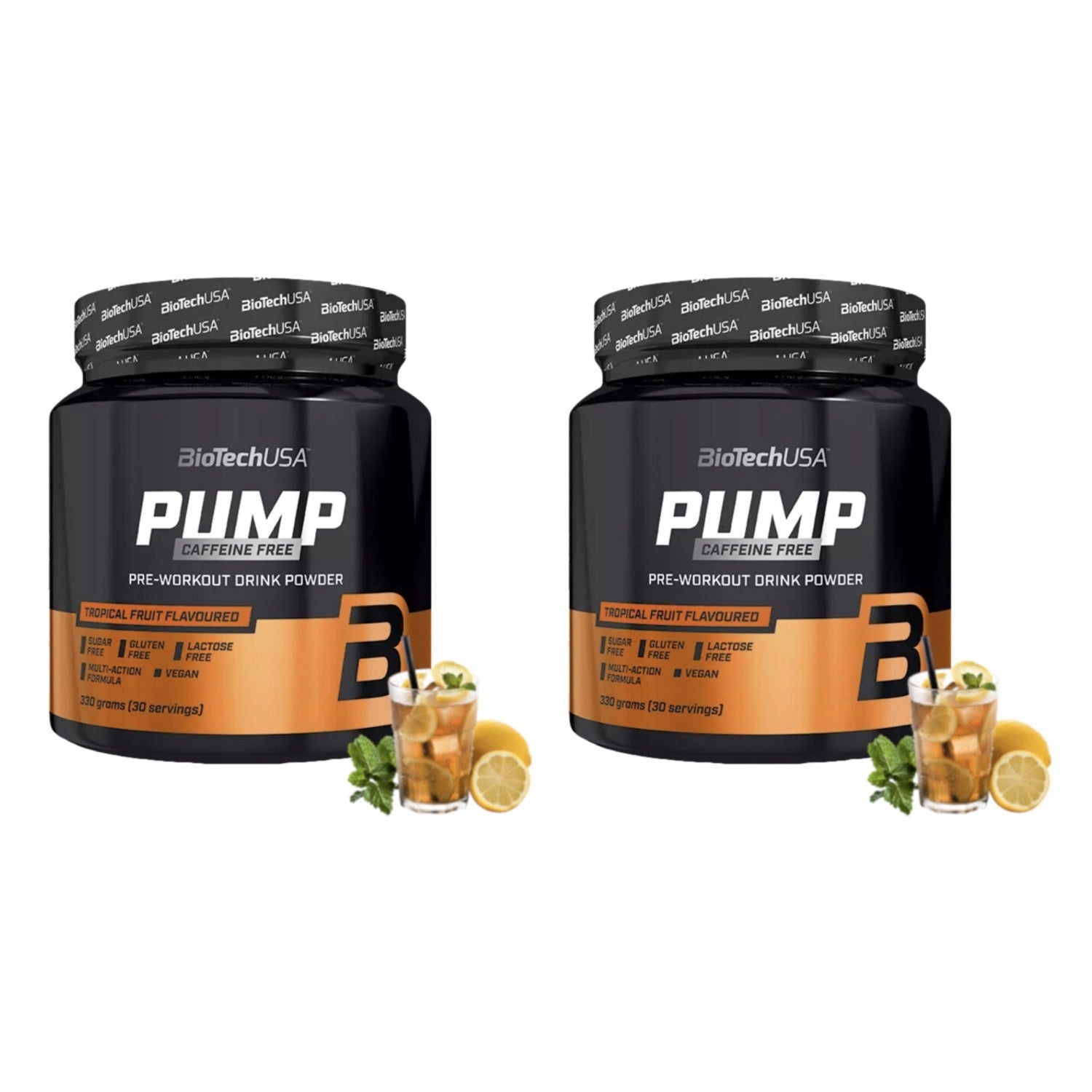 2x BioTech USA Pump Caffeine Free 330g flavored ice tea lemon