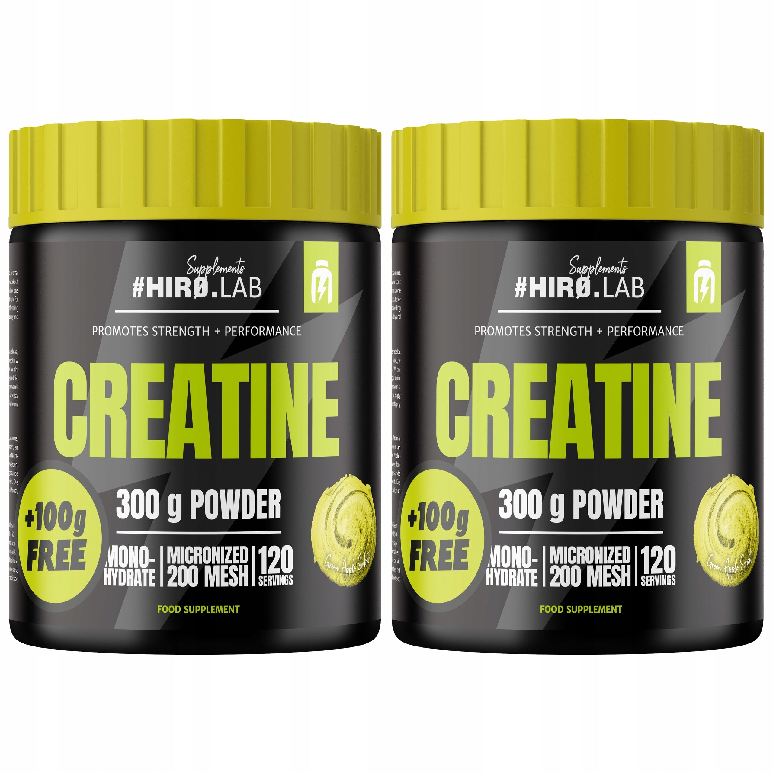 2x CREATINE MONOHYDRATE 300g POWDER CREATINE STRENGTH 300 g HIRO APPLE