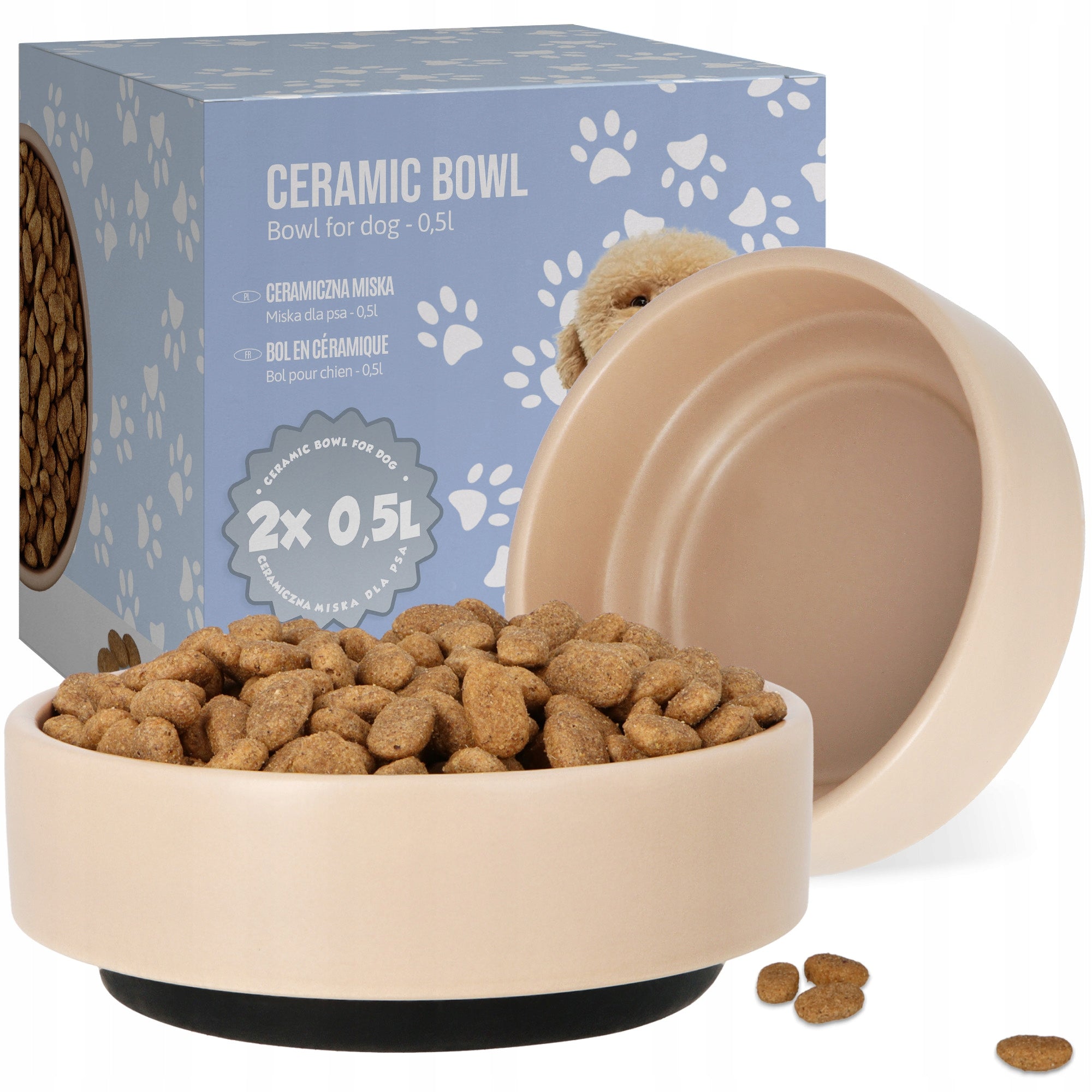 2x Cat DOG BOWL 0,5 CERAMIC Puppy Bowl ANTI-SLIP RESISTANT 8K