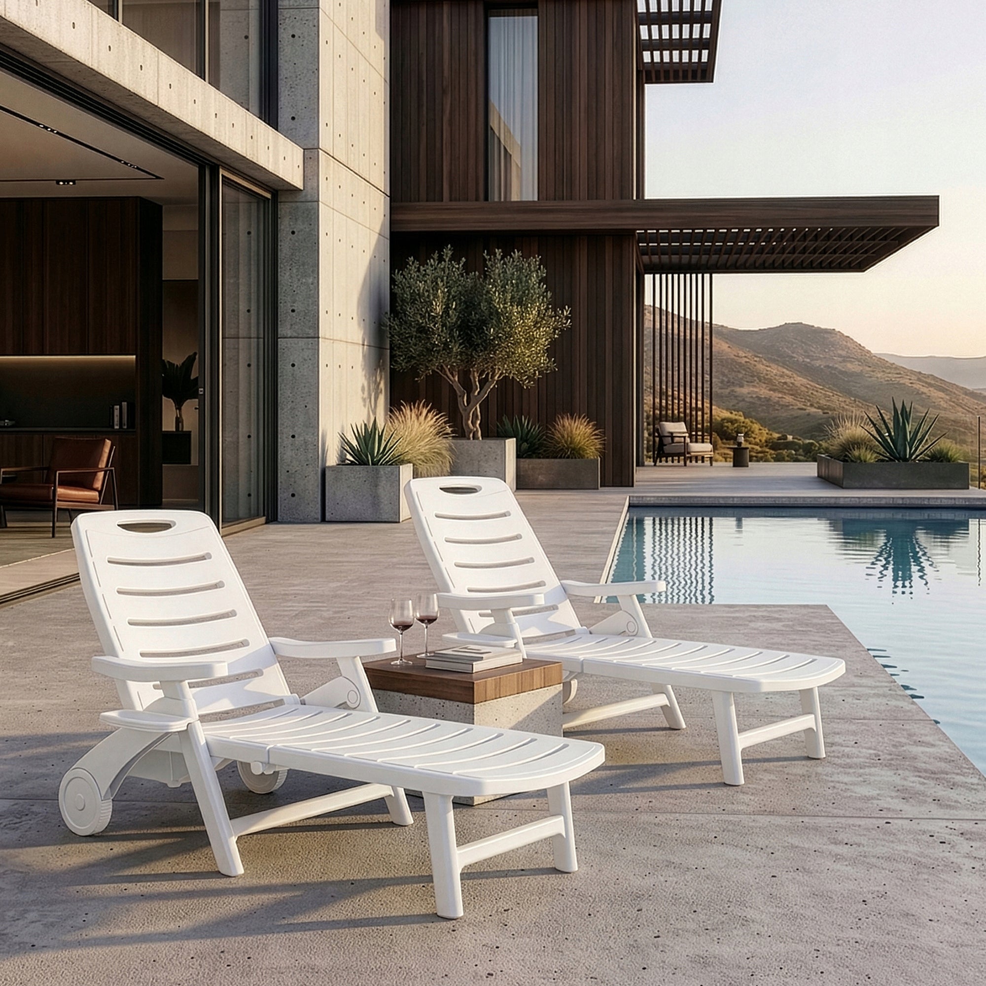 2x DECKCHAIR ON WHEELS KONSIMO TIDIA – GARDEN AND POOL DECKCHAIR FOR GARDEN Packaging status original