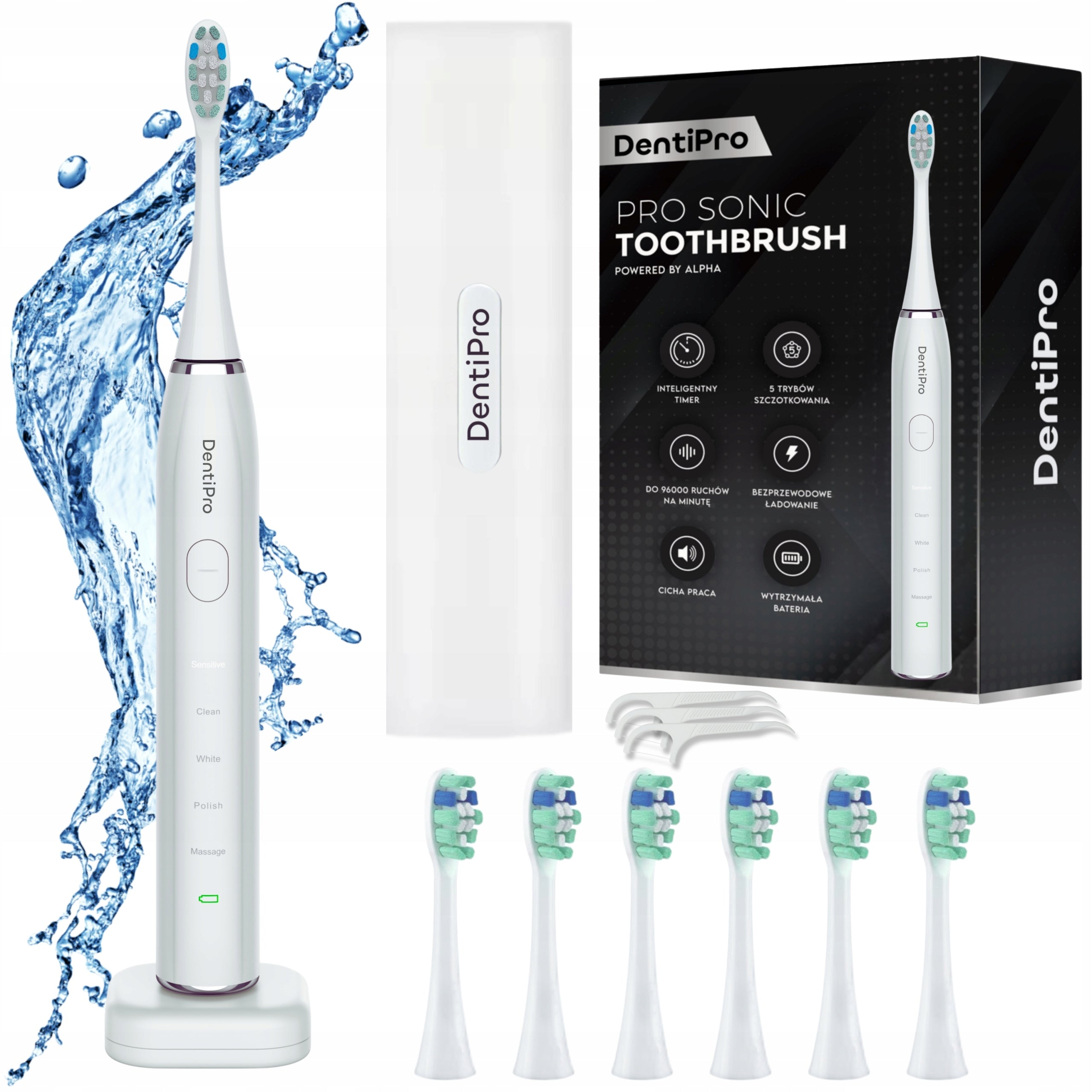2x Dentipro Rechargeable Sonic Toothbrush with Case and 6 Ends