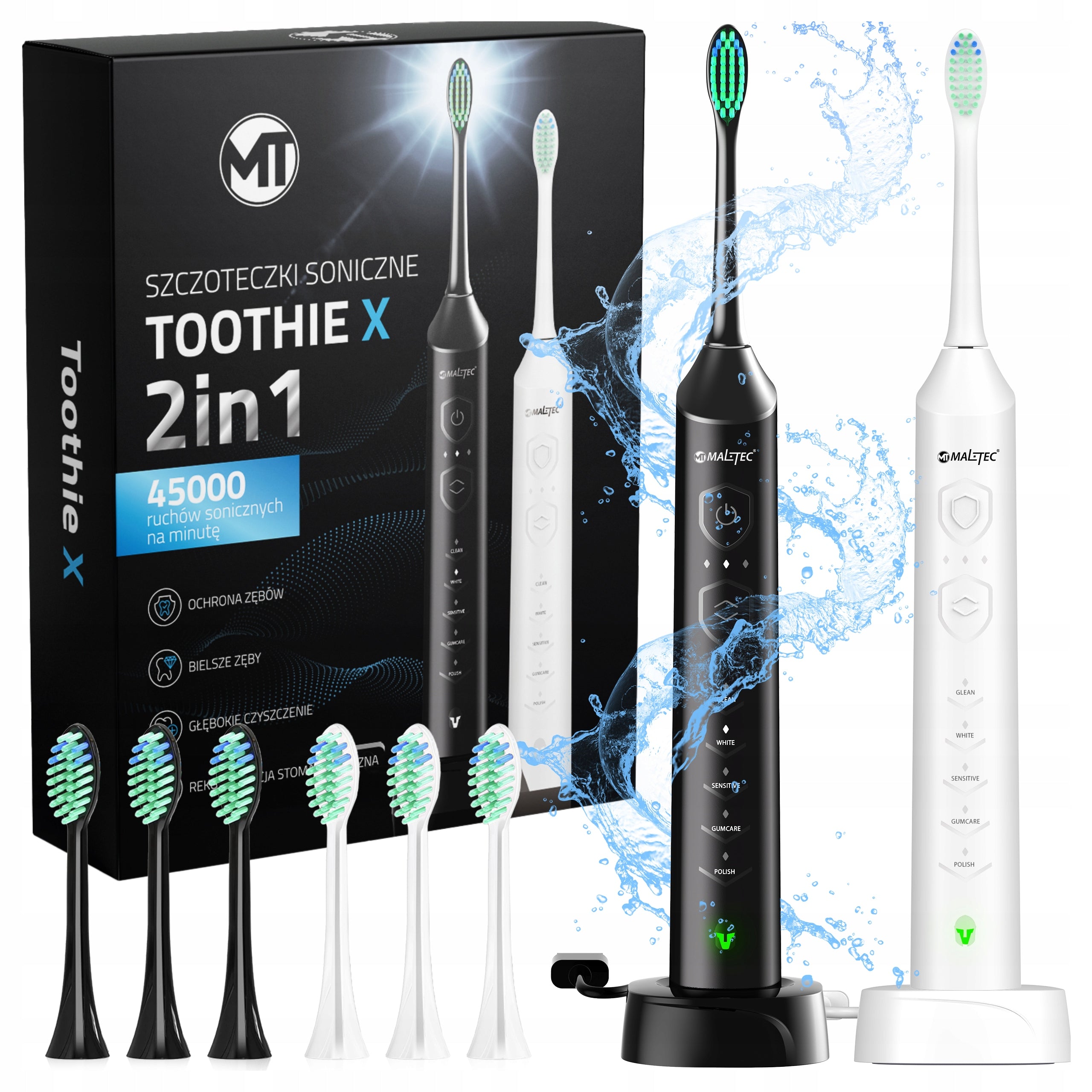 2x ELECTRIC SONIC TOOTHBRUSH SET OF 6 TIPS CHARGER