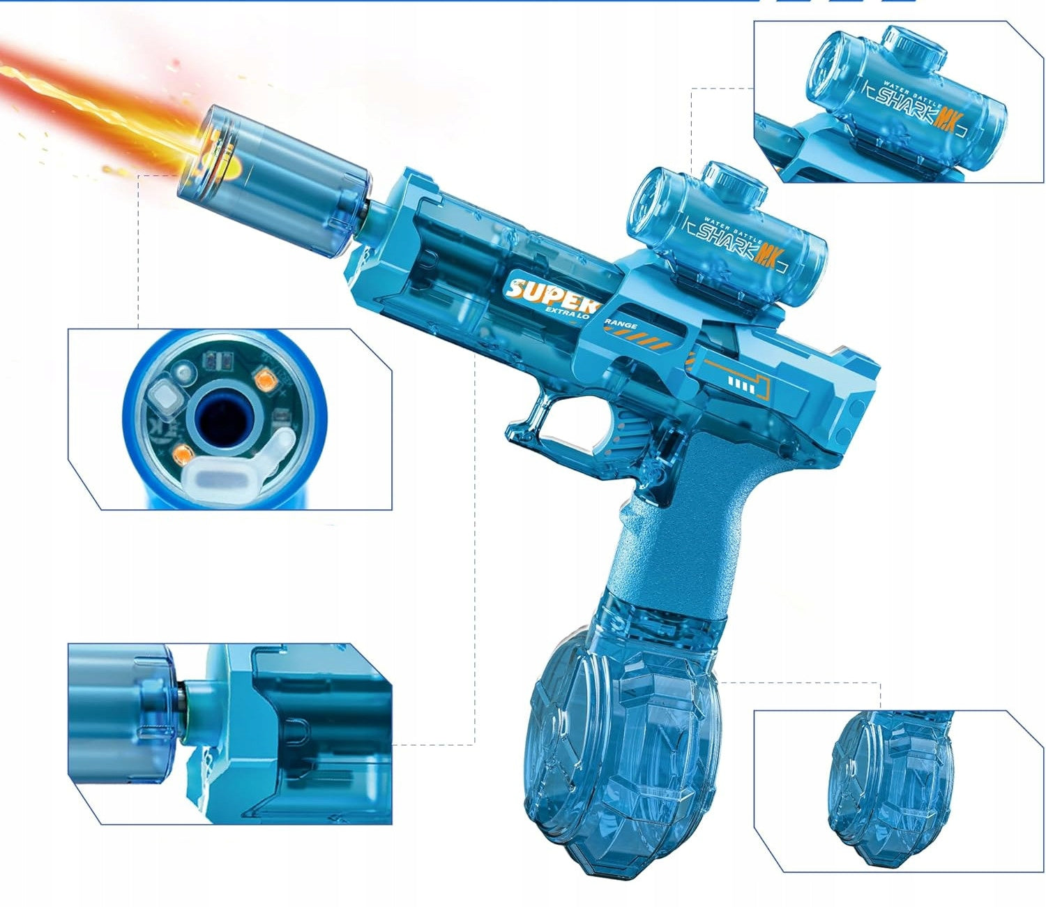 2x ELECTRIC WATER GUN AUTOMATIC RIFLE FOR CHILDREN LED AKU Customs tariff code 95030095