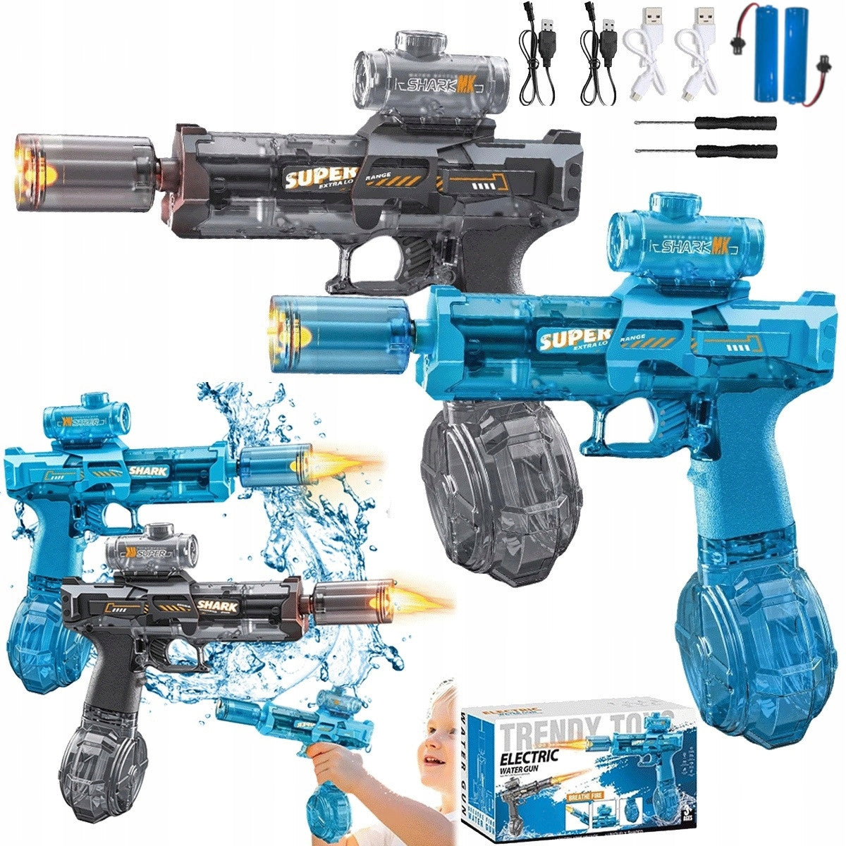 2x ELECTRIC WATER GUN AUTOMATIC RIFLE FOR CHILDREN LED AKU