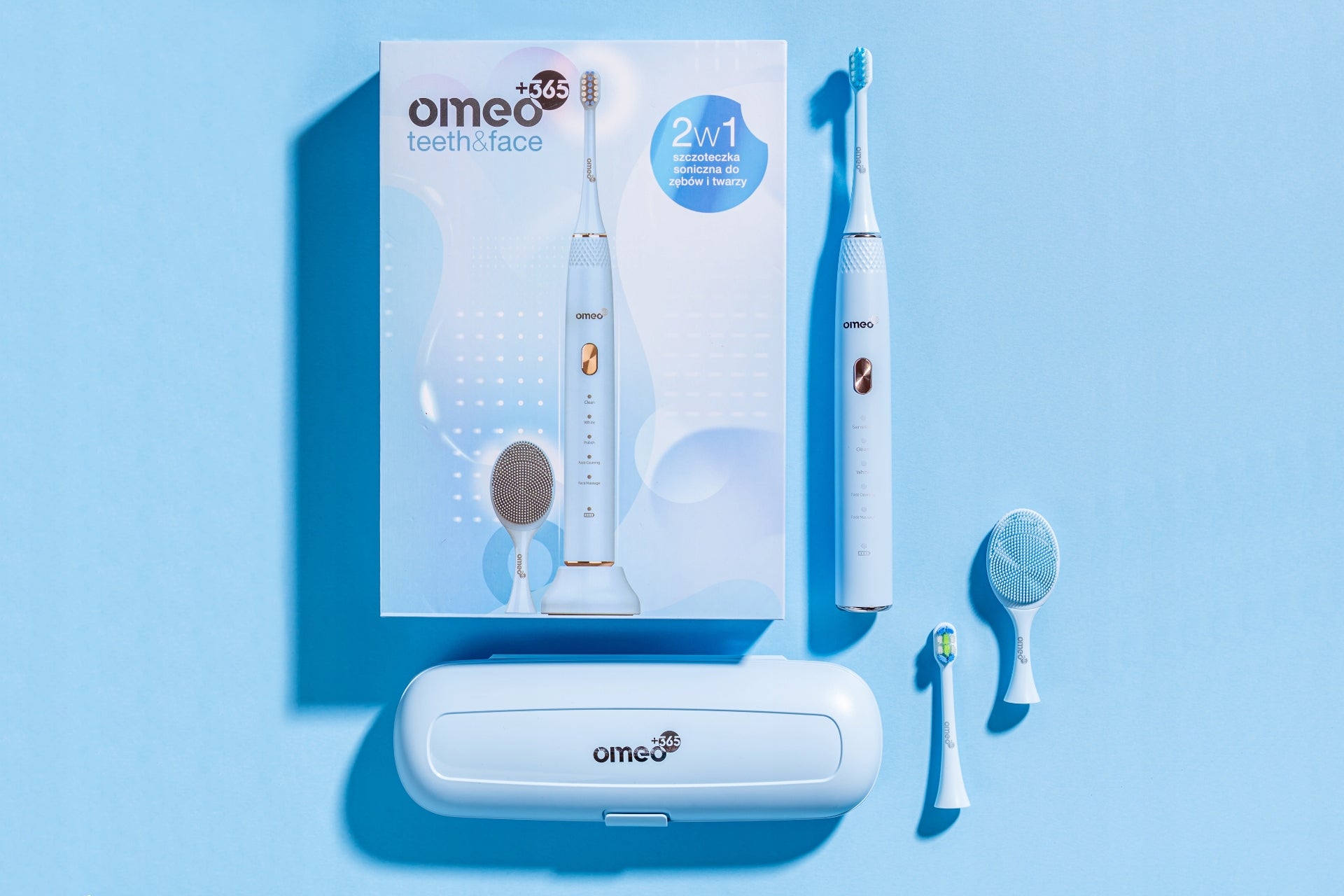 2x Electric Sonic Toothbrush OMEO +365 Teeth&Face Blue Brand OMEO