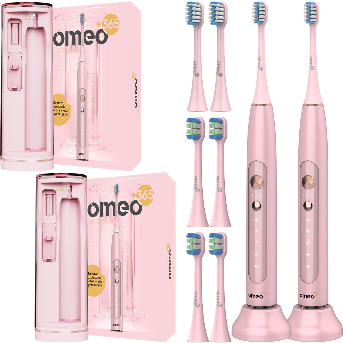 2x Electric Sonic Toothbrush OMEO +365 UV Sanitizer Pink