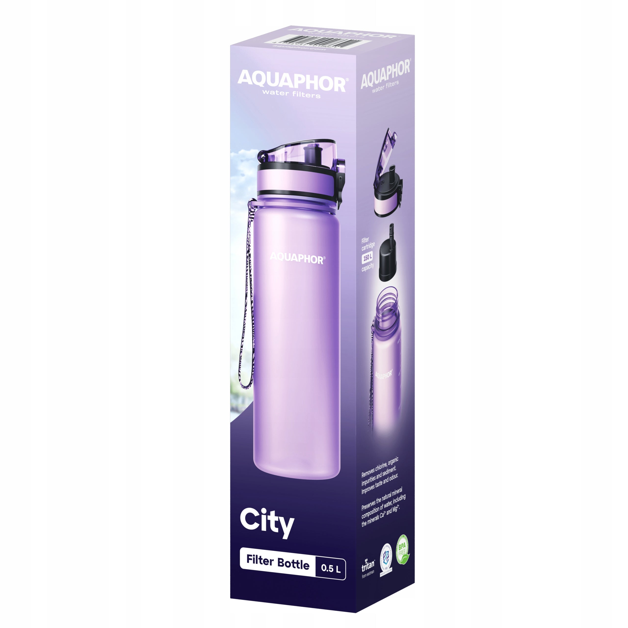 2x Filter bottle Aquaphor City 0,5L Water bottle, Lavender and Mint Packaging status original