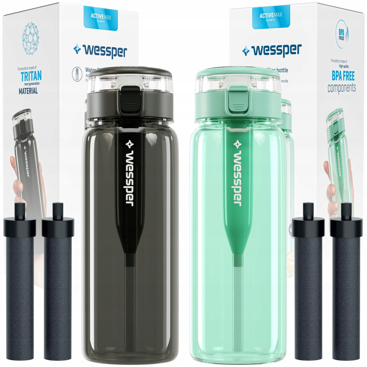 2x Filter bottle Wessper TRITAN 0,68l + 4x Water filter Wessper Clarti