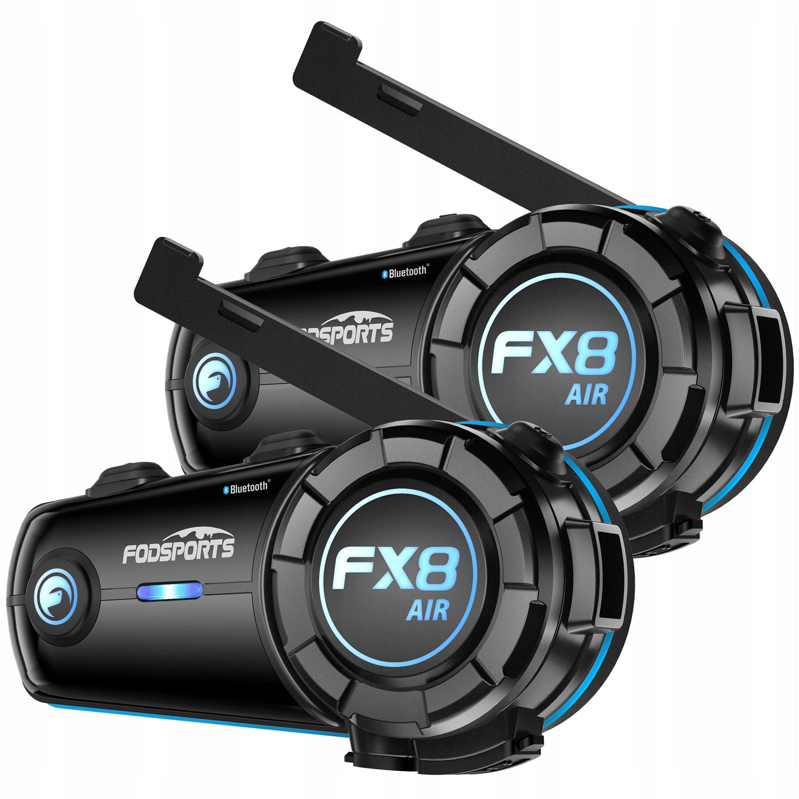2x Fodsports FX8 Air Motorcycle Intercom BT5.0 FM Radio,4-Way Communication