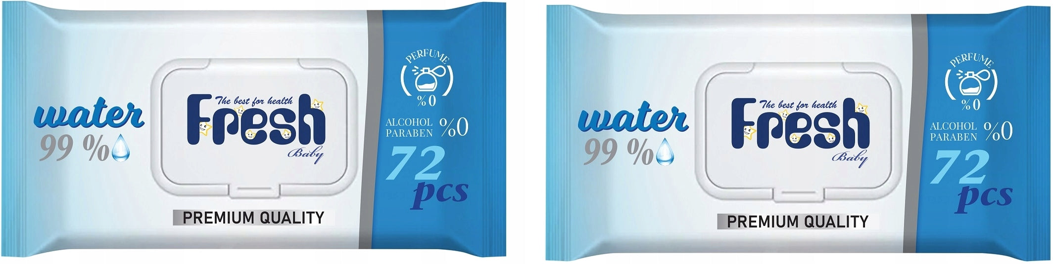 2x Fresh Baby Water 99% Wet Wipes with Clip 72 Pieces
