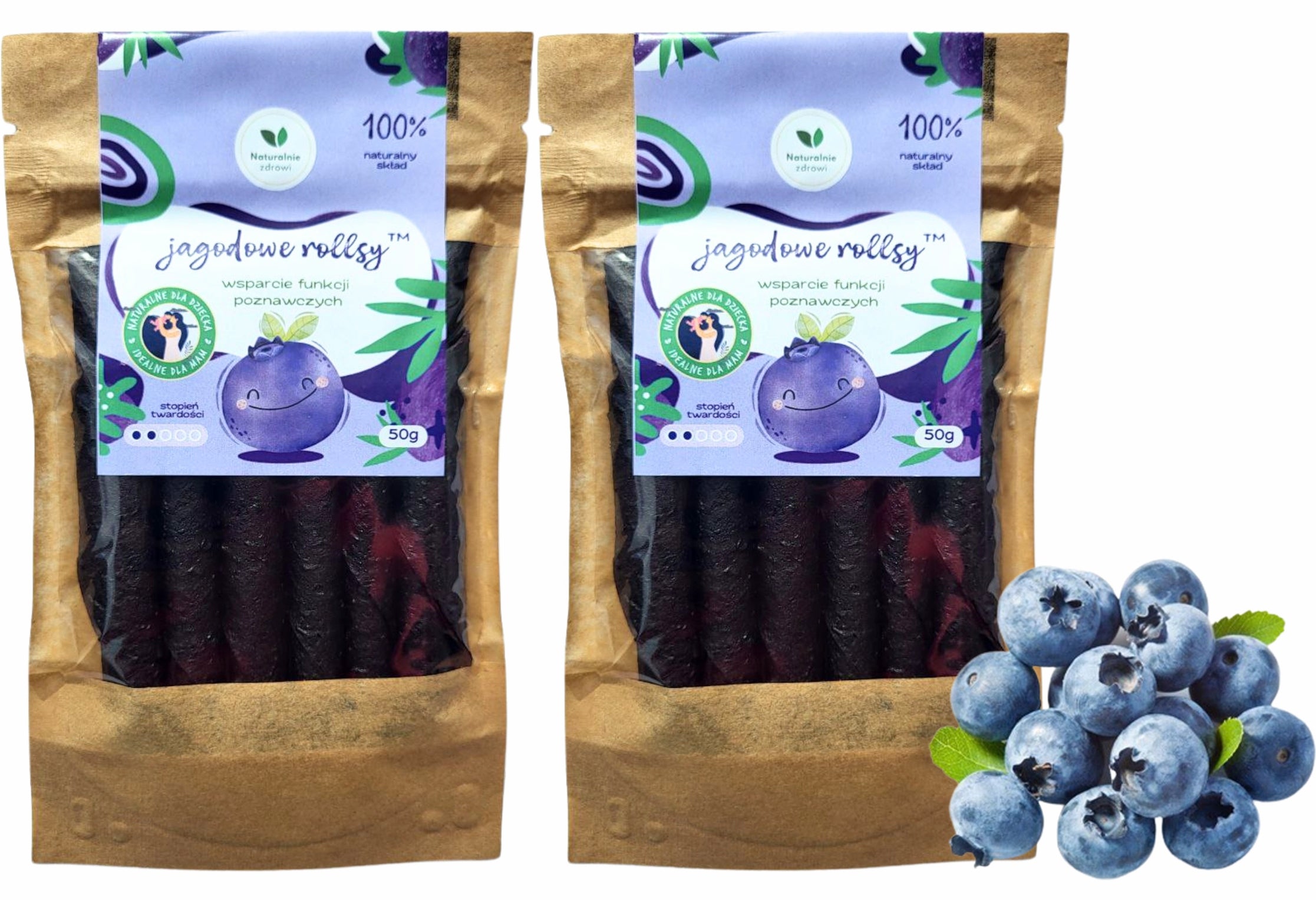 2x Fruit Snack Blueberry Rolls Without Sugar Naturalnie Zdrowi 50g