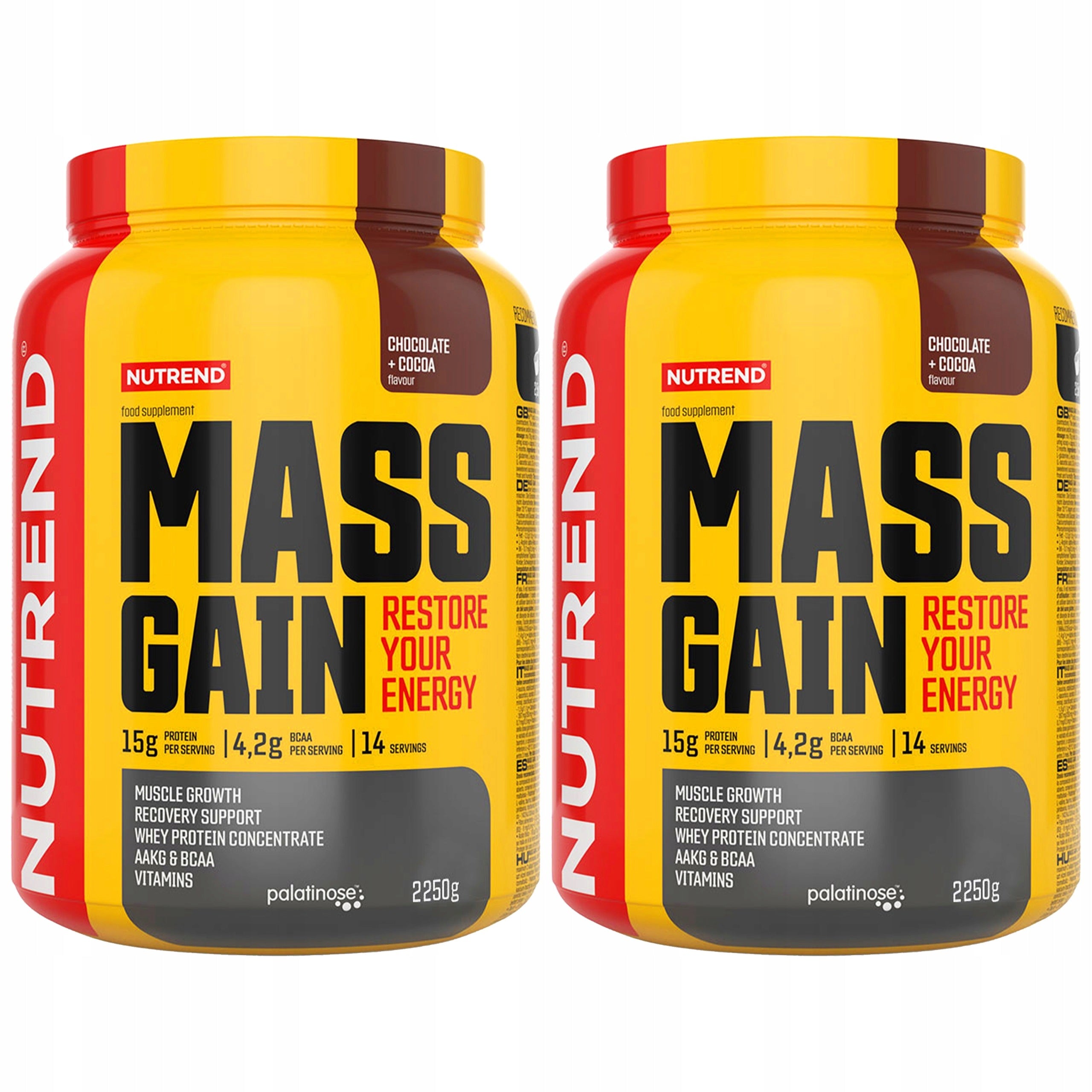 2x GAINER MUSCLE MASS CARBOHYDRATE PROTEIN 2100g CHOCOLATE NUTREND