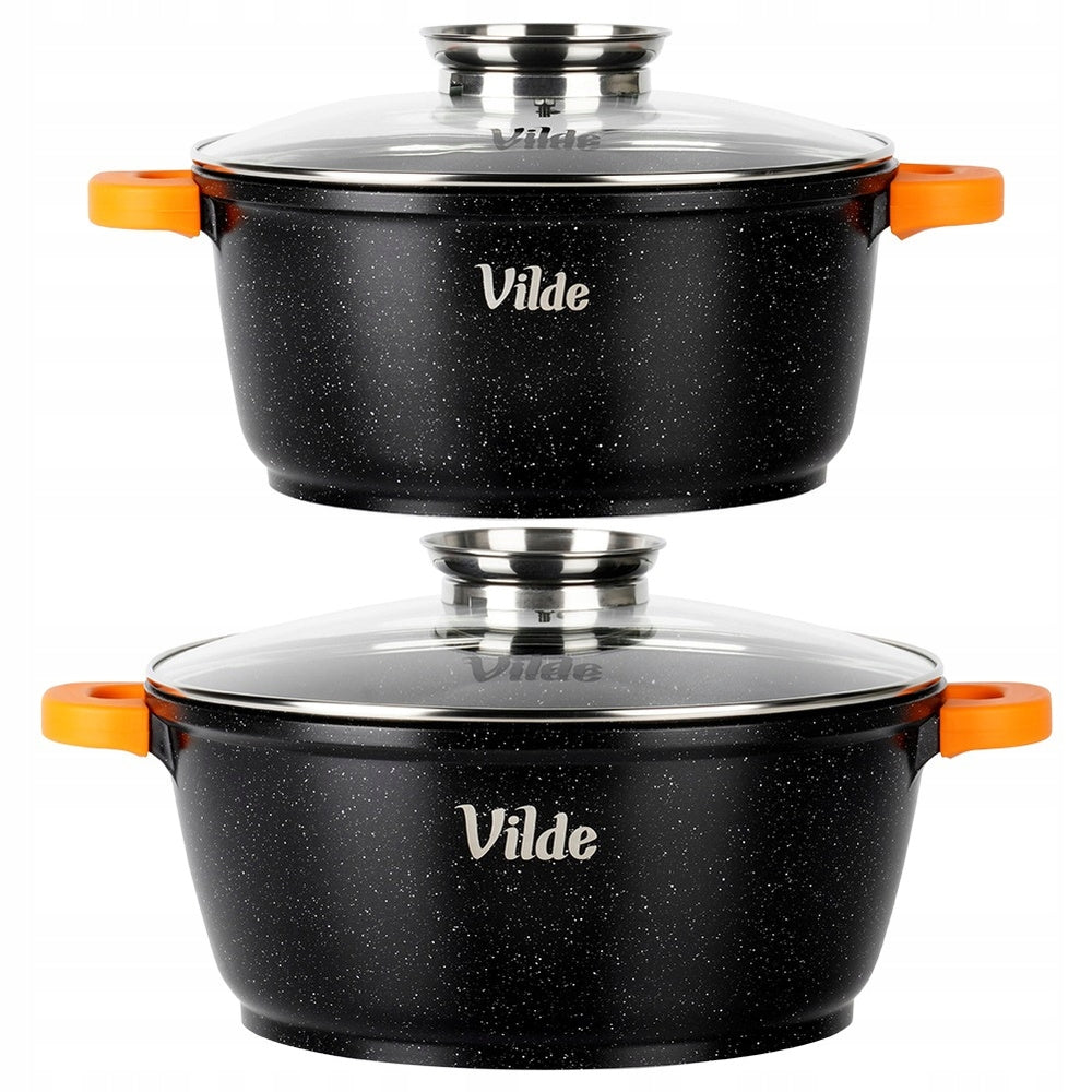 2x GRANITE pots set of gas pots induction VILDE 24 + 28 cm Brand Vilde