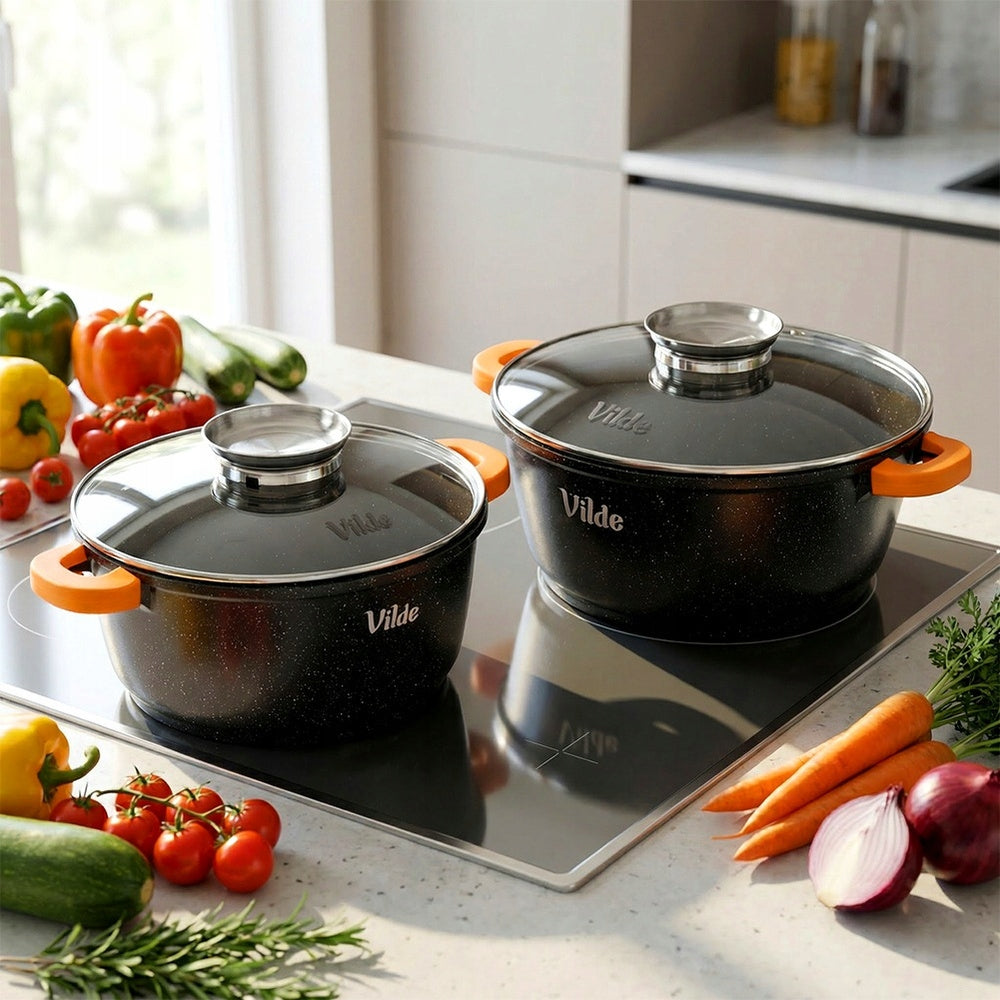 2x GRANITE pots set of gas pots induction VILDE 24 + 28 cm Packaging status original