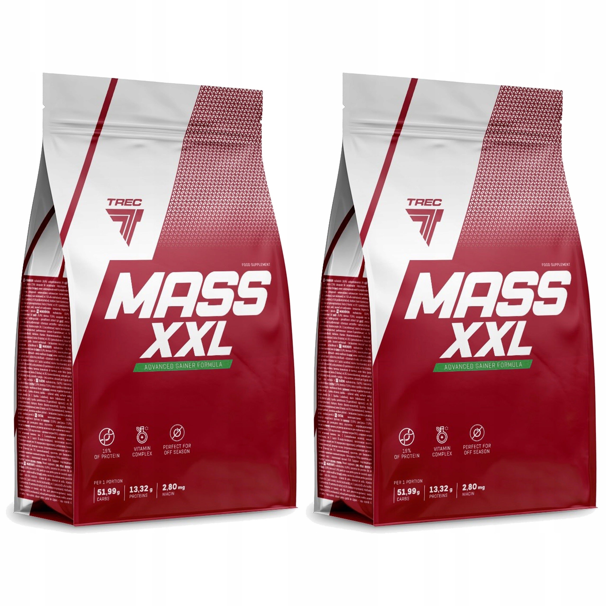 2x Gainer TREC Mass XXL 3kg Strawberry Protein Carbohydrates Muscle Mass