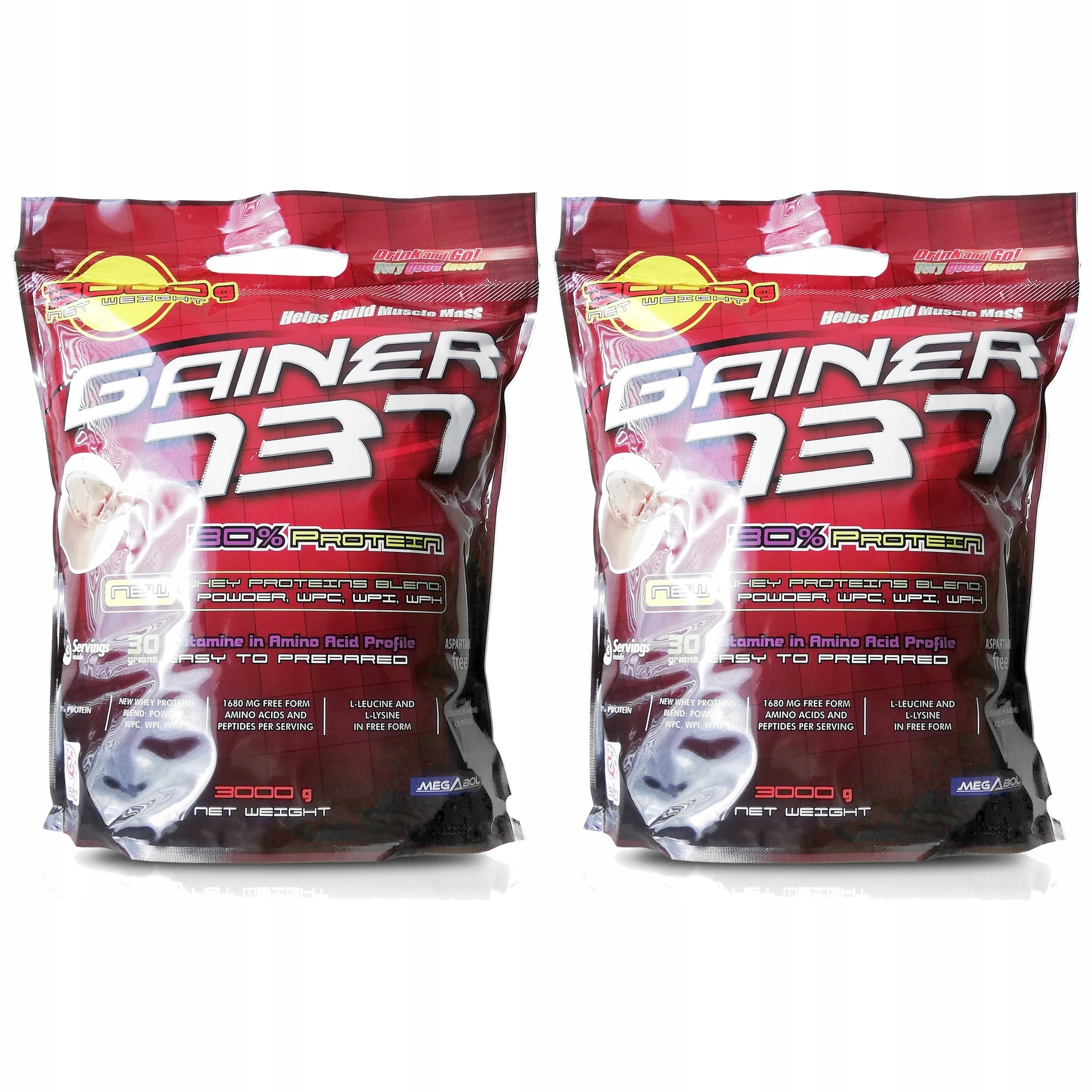 2x Gainer protein carbohydrates muscle mass 30% WPC WPI WPH MEGABOL