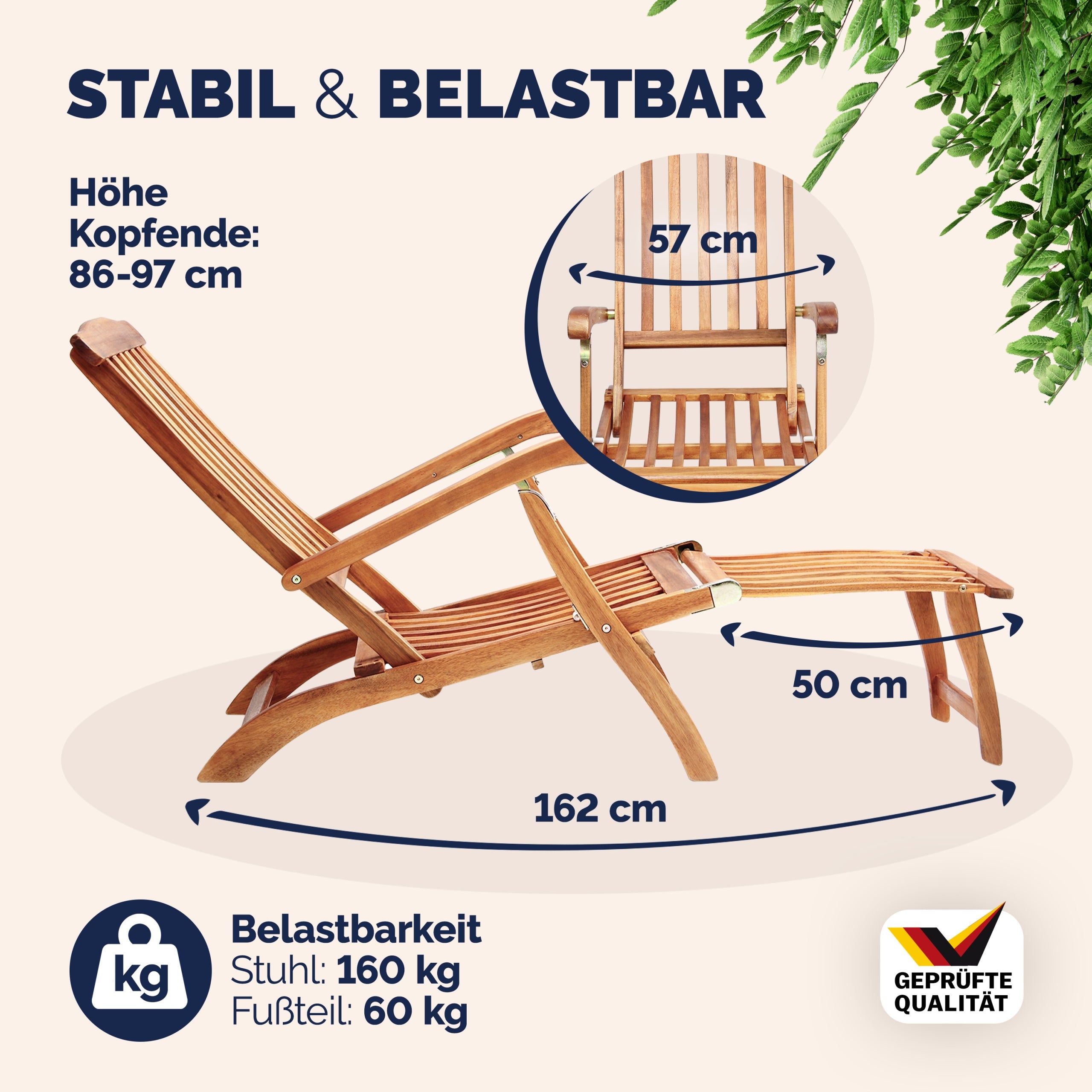 2x Garden Lounger Wood Folding Wood Acacia Sauna Set Sun Loungers Manufacturer code 990247