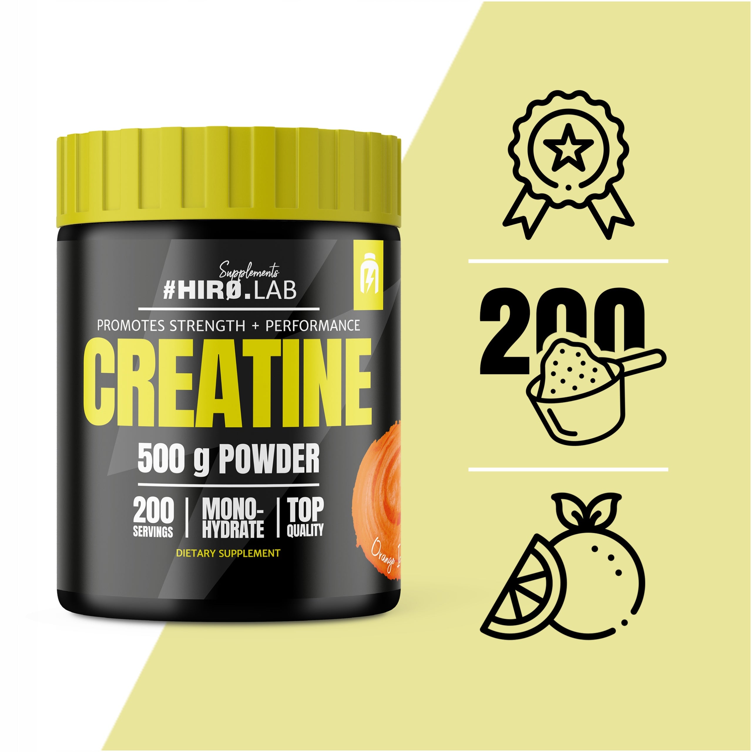 2x Hiro.Lab CREATINE 500g Creatine Monohydrate Orange Without Sugar Strength Brand HIRO.LAB