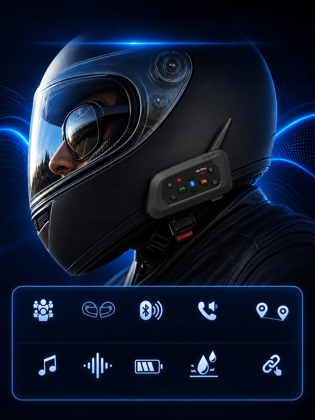 2x Interkom Motocyklowy V6 Pro Bluetooth na 6 kaski BT5.1 IP67 18h 1200m Packaging status original