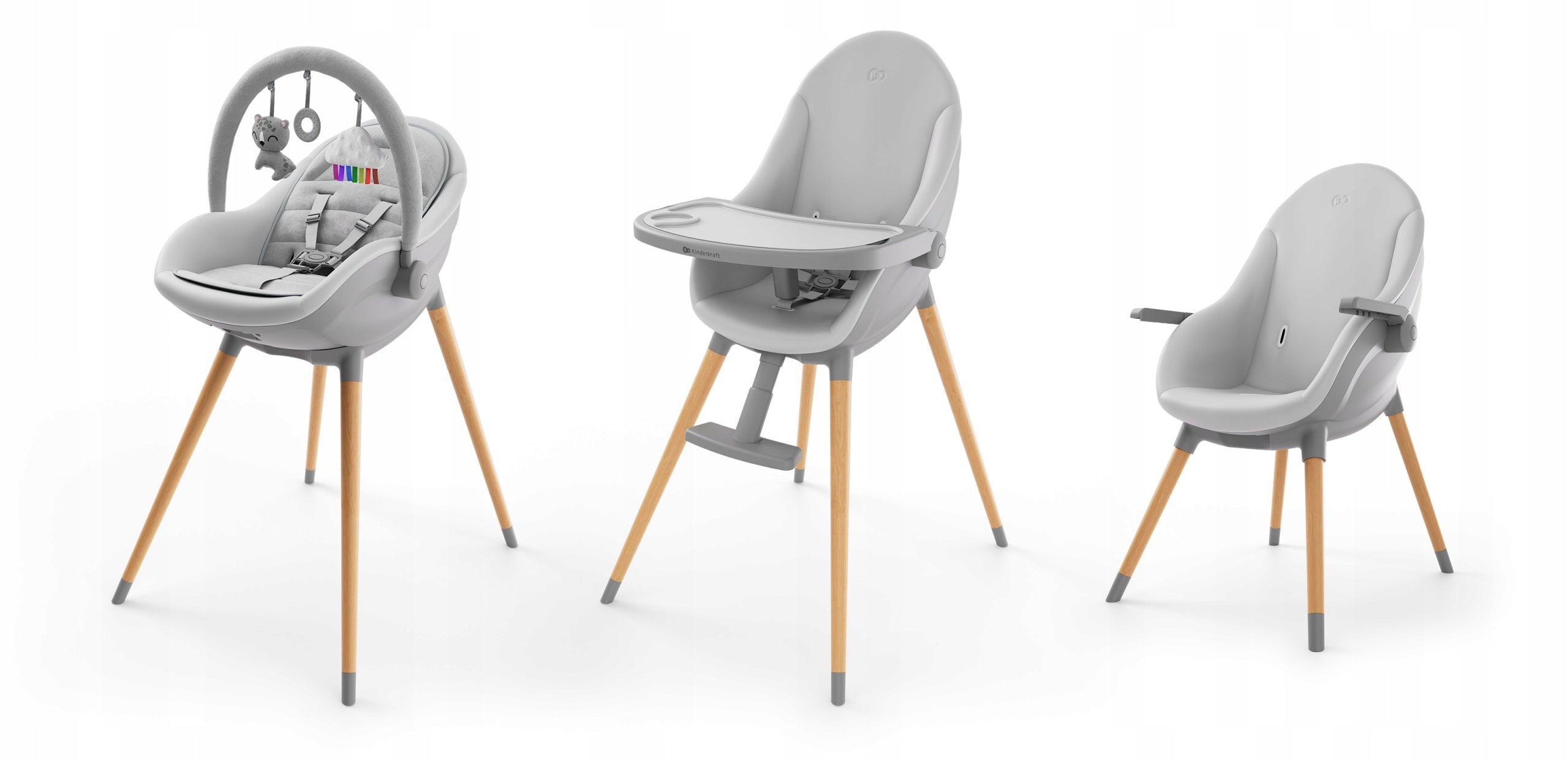 2x KINDERKRAFT Highchair 2in1 FINI UP grey Color shades of gray and silver