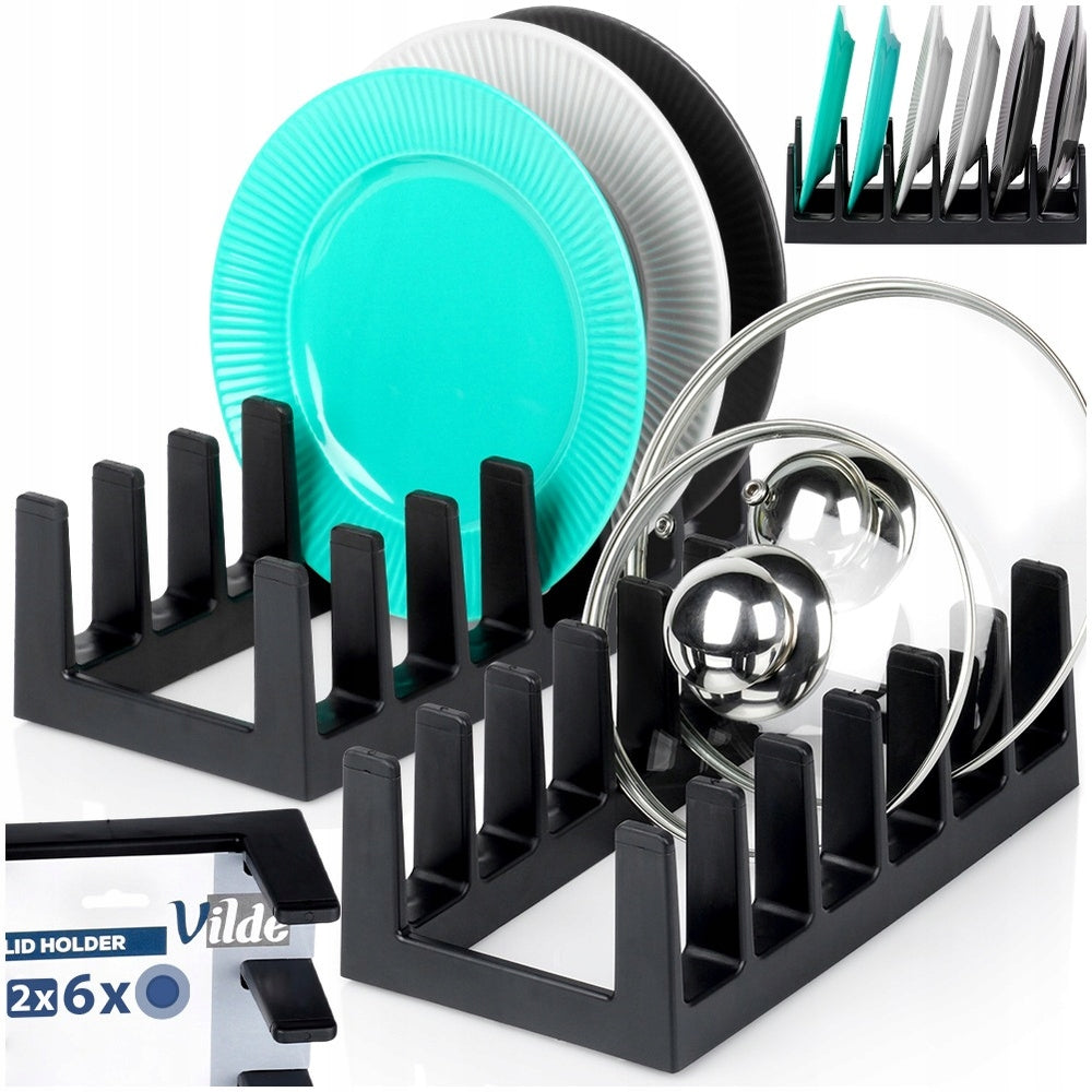 2x LID Rack PLATES Kitchen Organizer for Cabinet Drawer Black