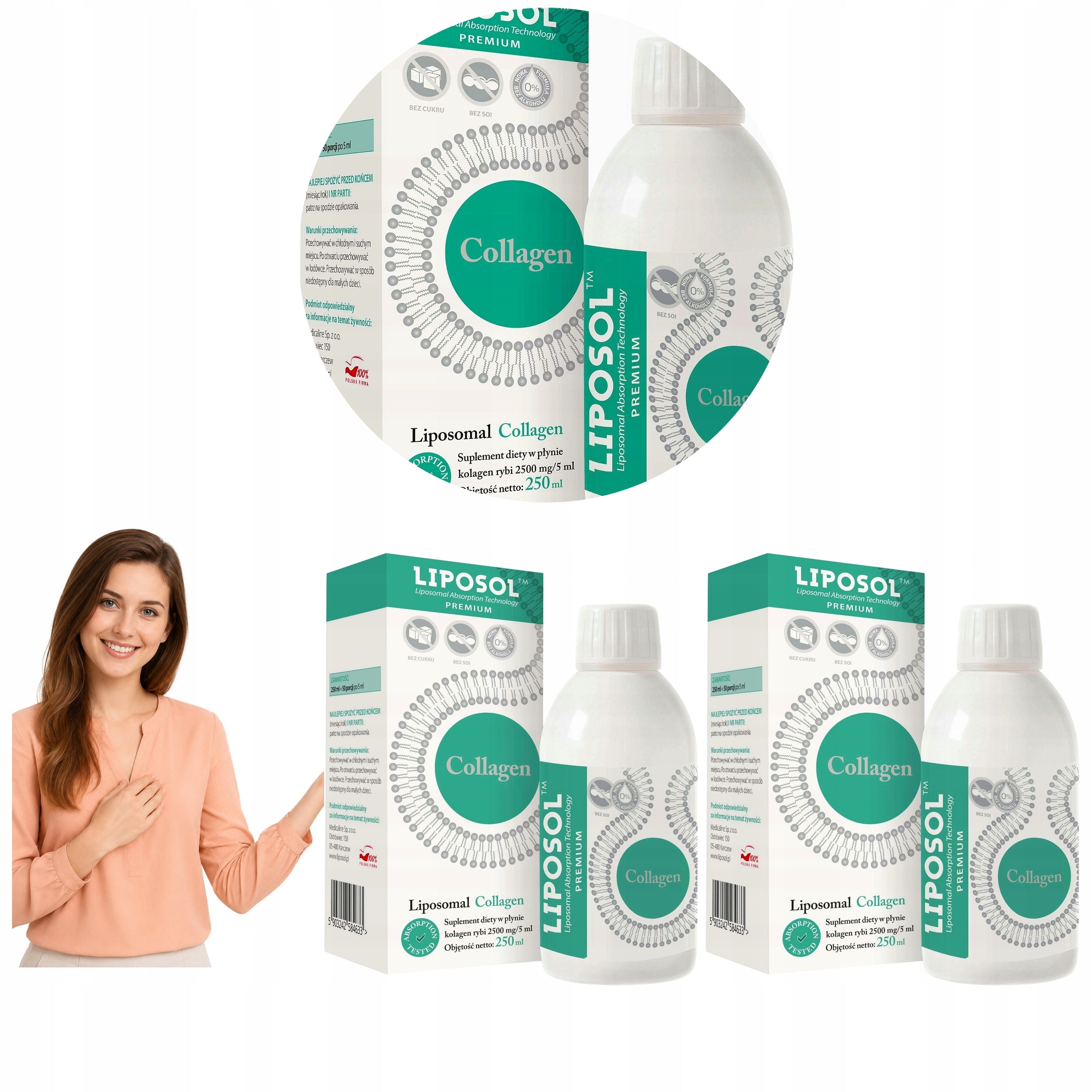 2x LIPOSOMAL COLLAGEN FISH ALINESS LIPOSOL 5g/10ml PEPTIDES LIQUID 250ml