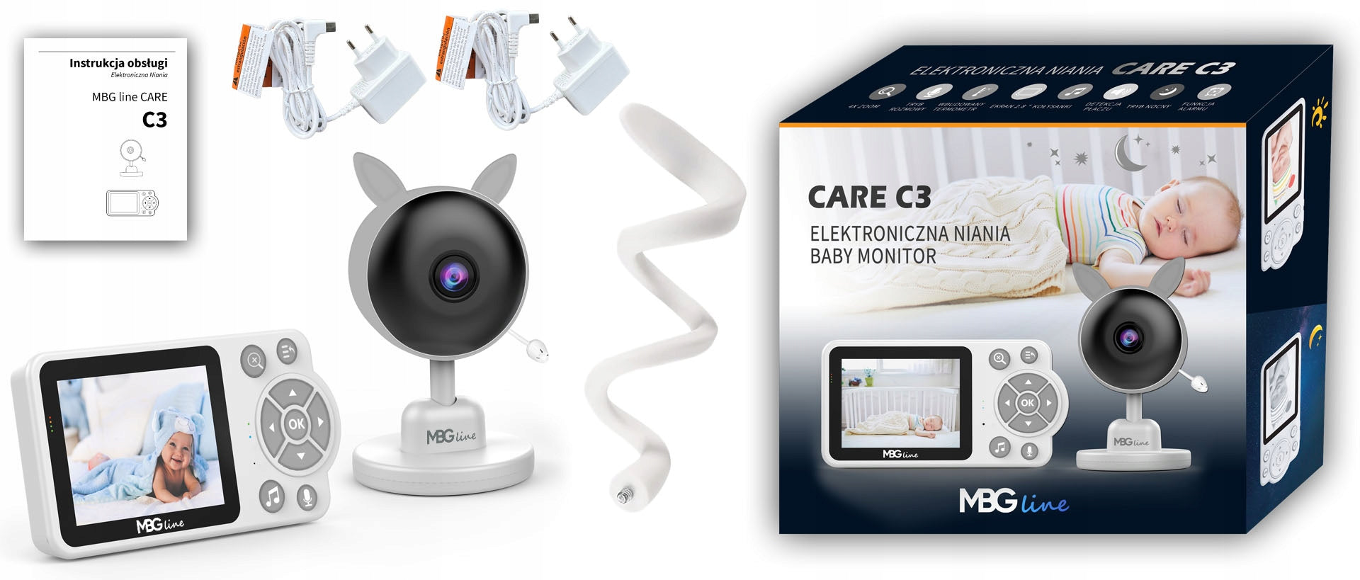 2x MBG line CARE C3 Baby Monitor Kind electronic nanny