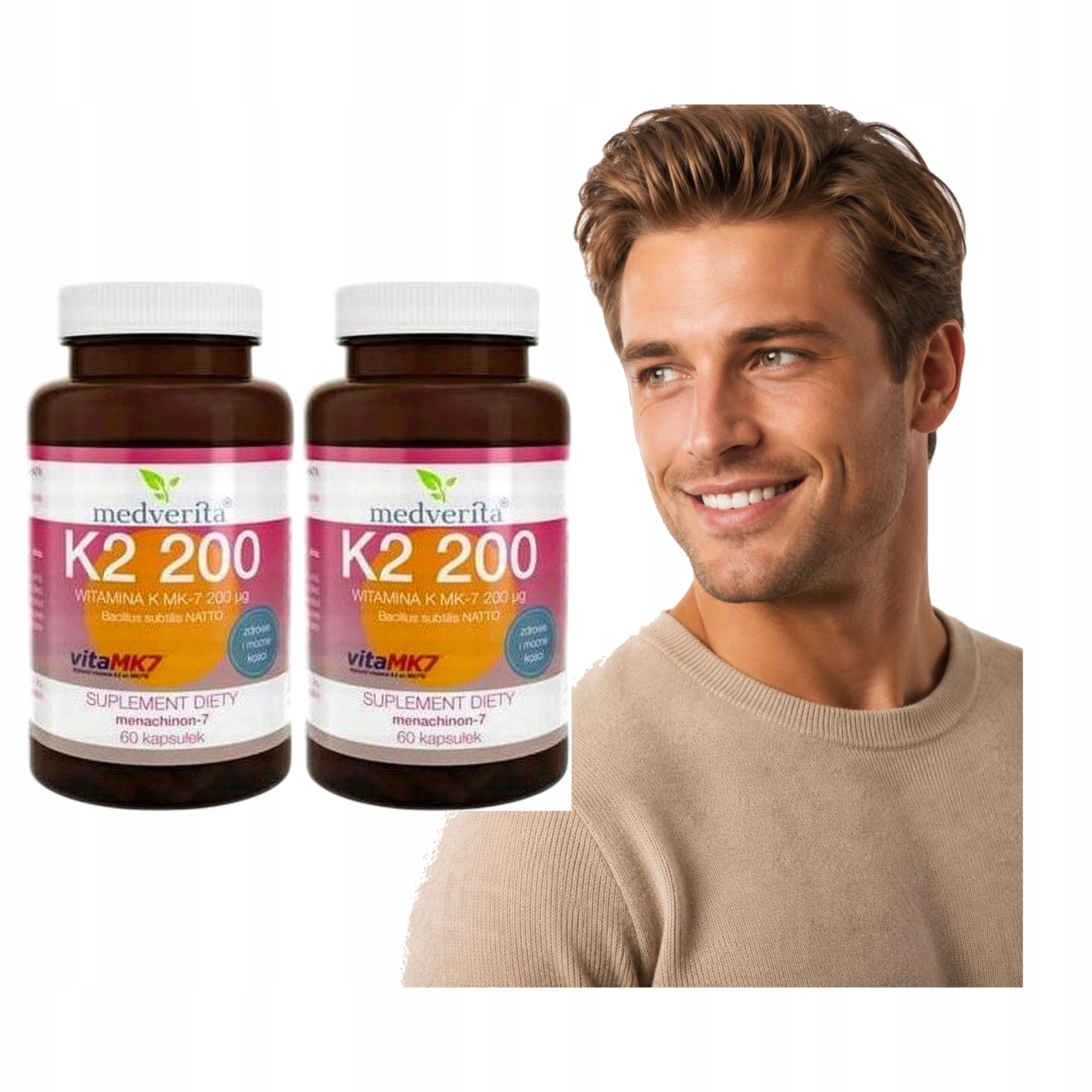 2x MEDVERITA VITAMIN K2 MK-7 200 µg MENAQUINON-7 VITAMK7 from NATTO 60 kaps.