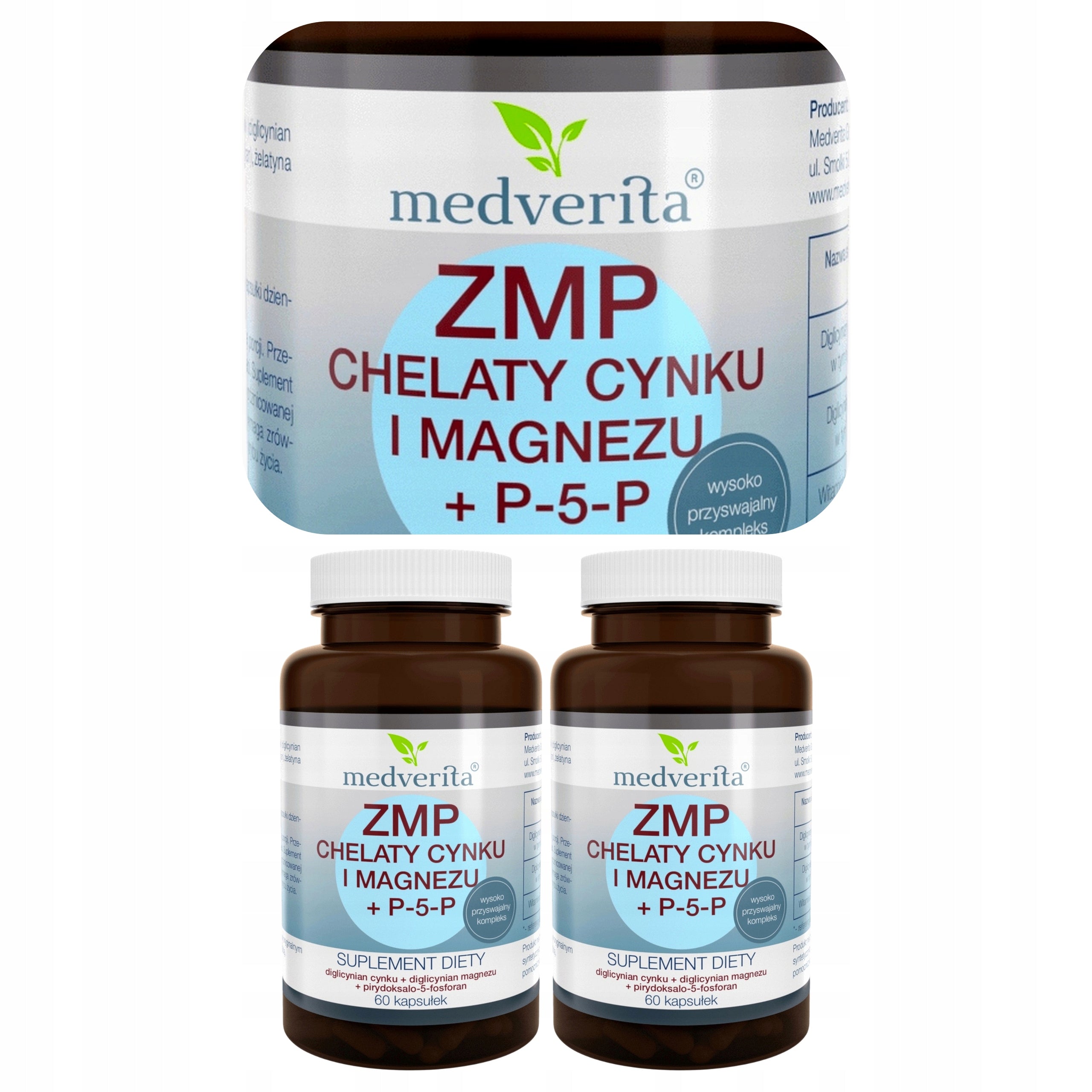 2x MEDVERITA ZMP Magnesium Zinc Chelates P-5-P Bisglycinate Minerals 60 kaps.