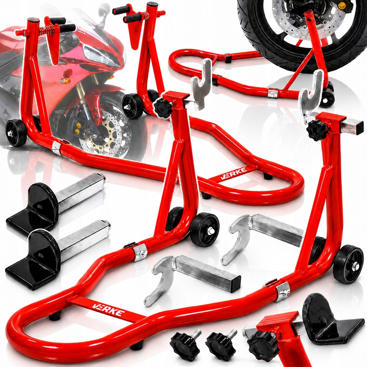 2x MOTORCYCLE STAND FRONT LIFT REAR MOTORCYCLE FRONT REAR MOTORCYCLE