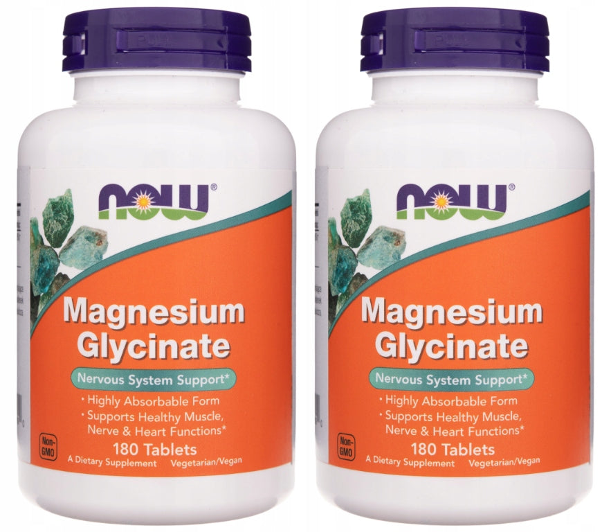 2x Magnesium Glycinate Magnesium Chelated Assimilable Now Foods 180 tablets