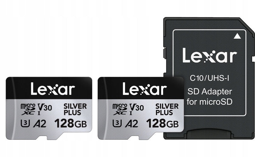 2x MicroSDXC Memory Card Lexar SILVER PLUS 128 GB UHS-I U3 V30 A2 2