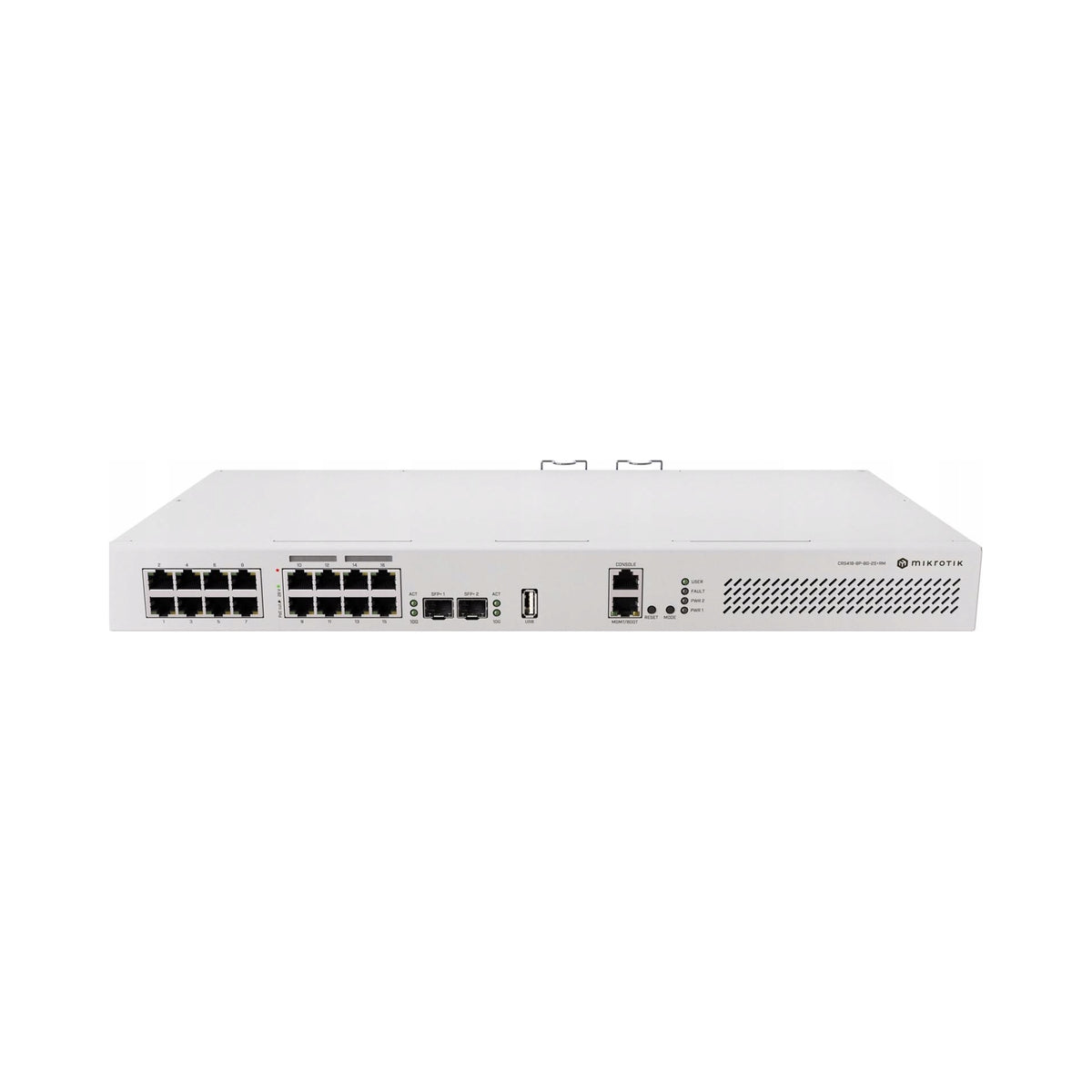 2x MikroTik Cloud Router Switch 418-8P-8G-2S+RM with RouterOS L5, racmount