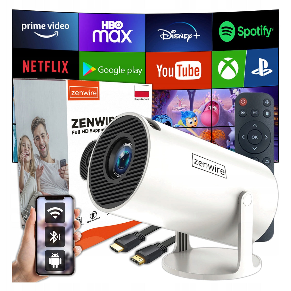 2x Mini Projector Zenwire R1 Full Hd 4k Projector Android Wi Fi For Phone